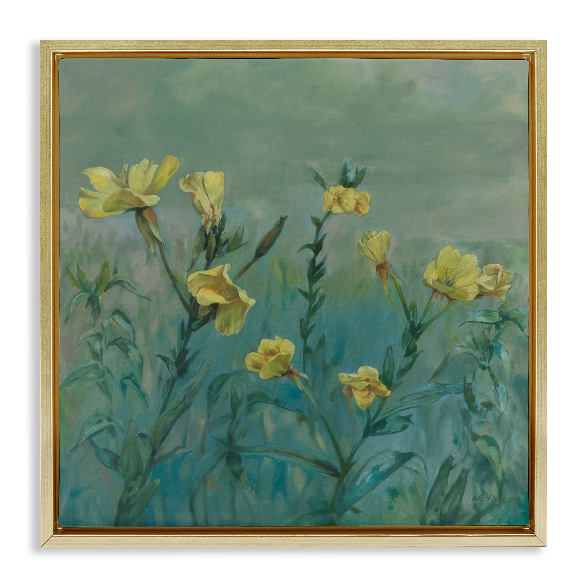 Stupell Industries Buttercup Flower Field Landscape & Nature Painting Gold Floater Framed Canvas Art Print Wall Art, 25 x 25