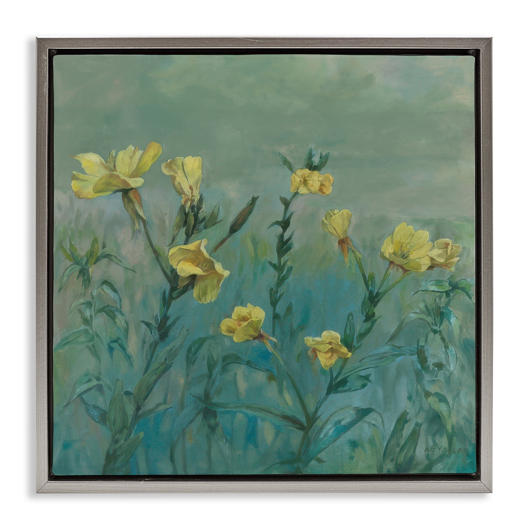 Stupell Industries Buttercup Flower Field Landscape & Nature Painting Gray Floater Framed Canvas Art Print Wall Art, 25 x 25
