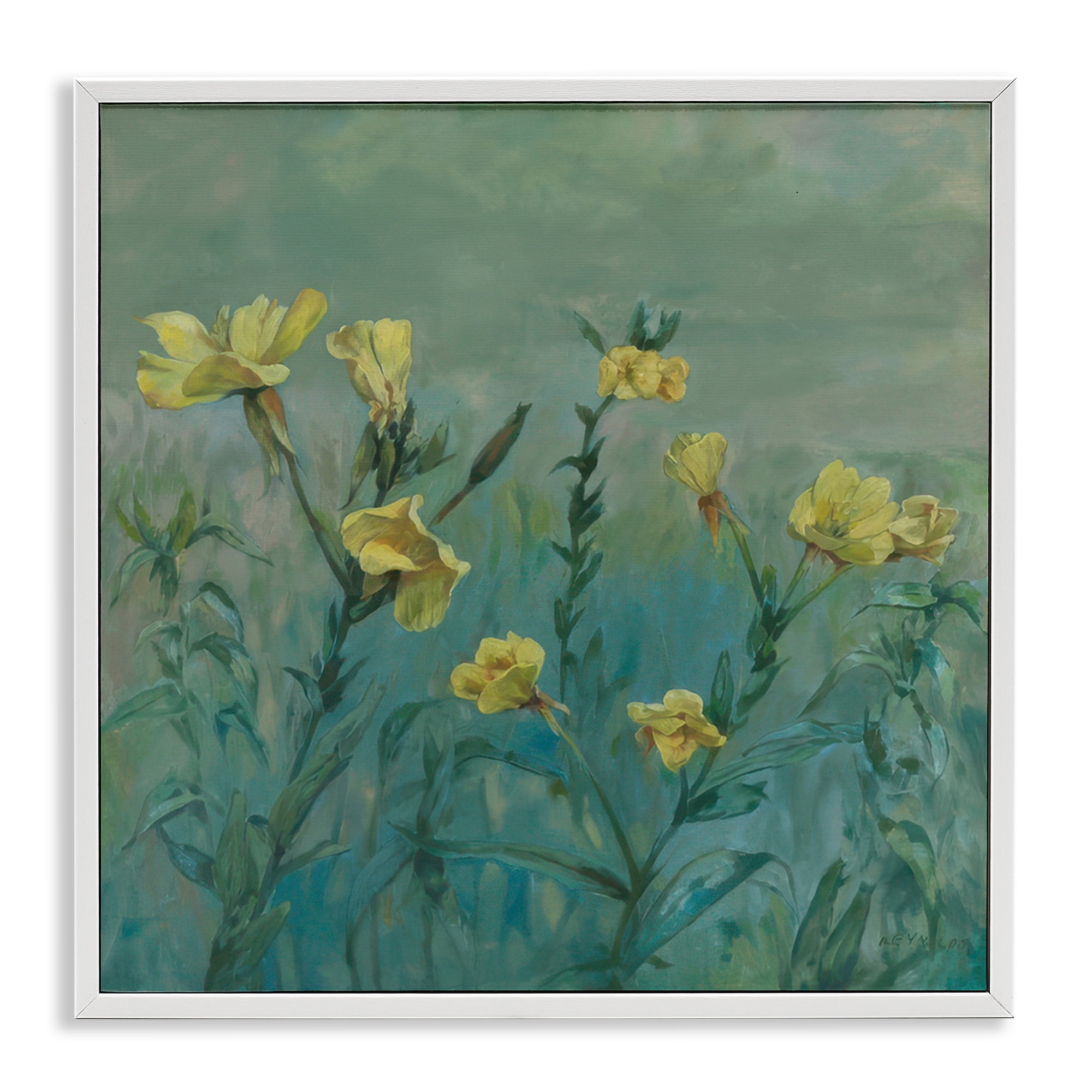 Stupell Industries Buttercup Flower Field Landscape & Nature Painting White Framed Art Print Wall Art, 12 x 12