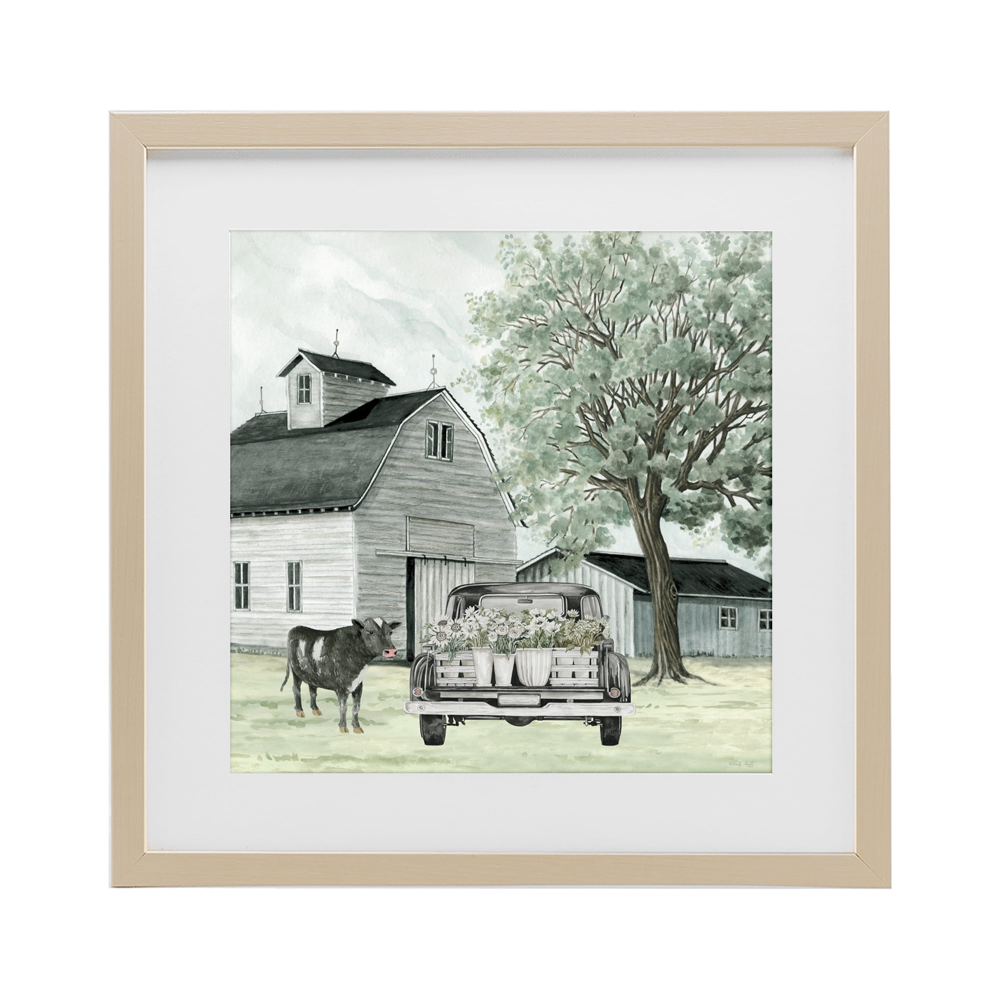 Stupell Industries Buttercup's Flowers on Farm Birch Framed Print Under Glass, design by Cindy Jacobs