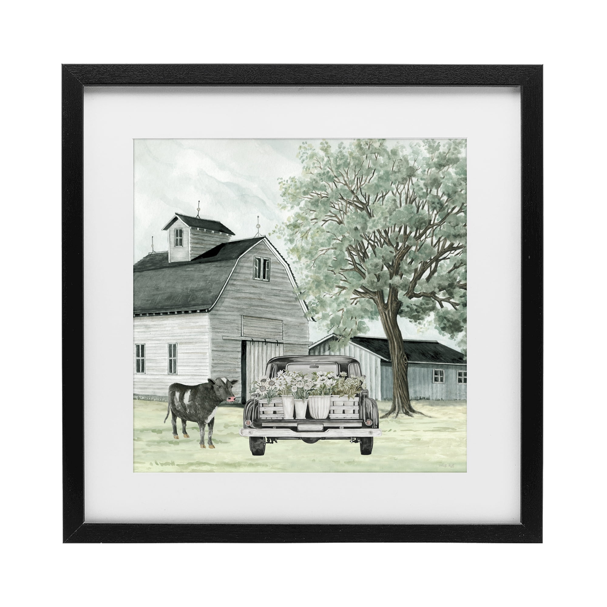 Stupell Industries Buttercup's Flowers on Farm Black Framed Print Under Glass, design by Cindy Jacobs