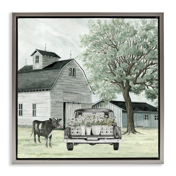 Stupell Industries Farmhouse Buttercup's Flowers on Farm Gray Floating Frame Canvas Art, 25 x 25, by Cindy Jacobs