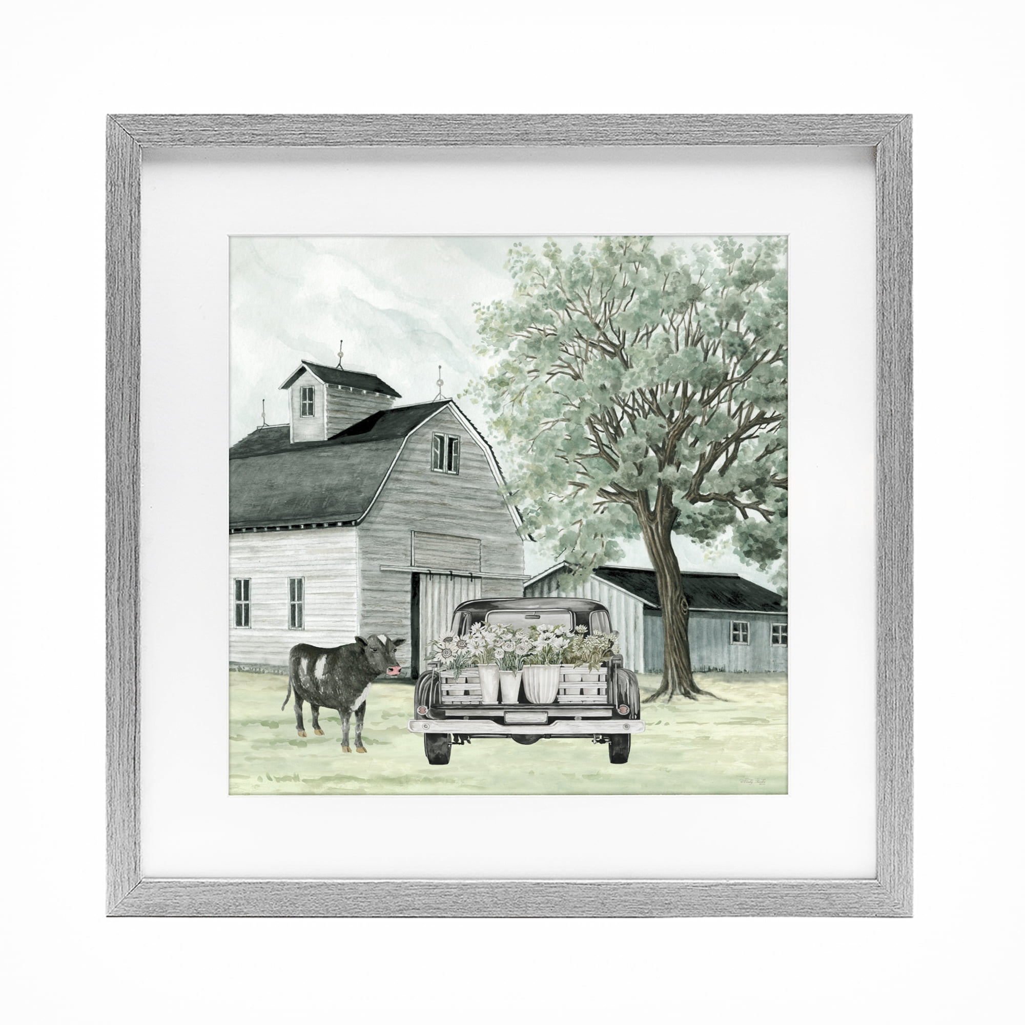 Stupell Industries Buttercup's Flowers on Farm Gray Framed Print Under Glass, design by Cindy Jacobs