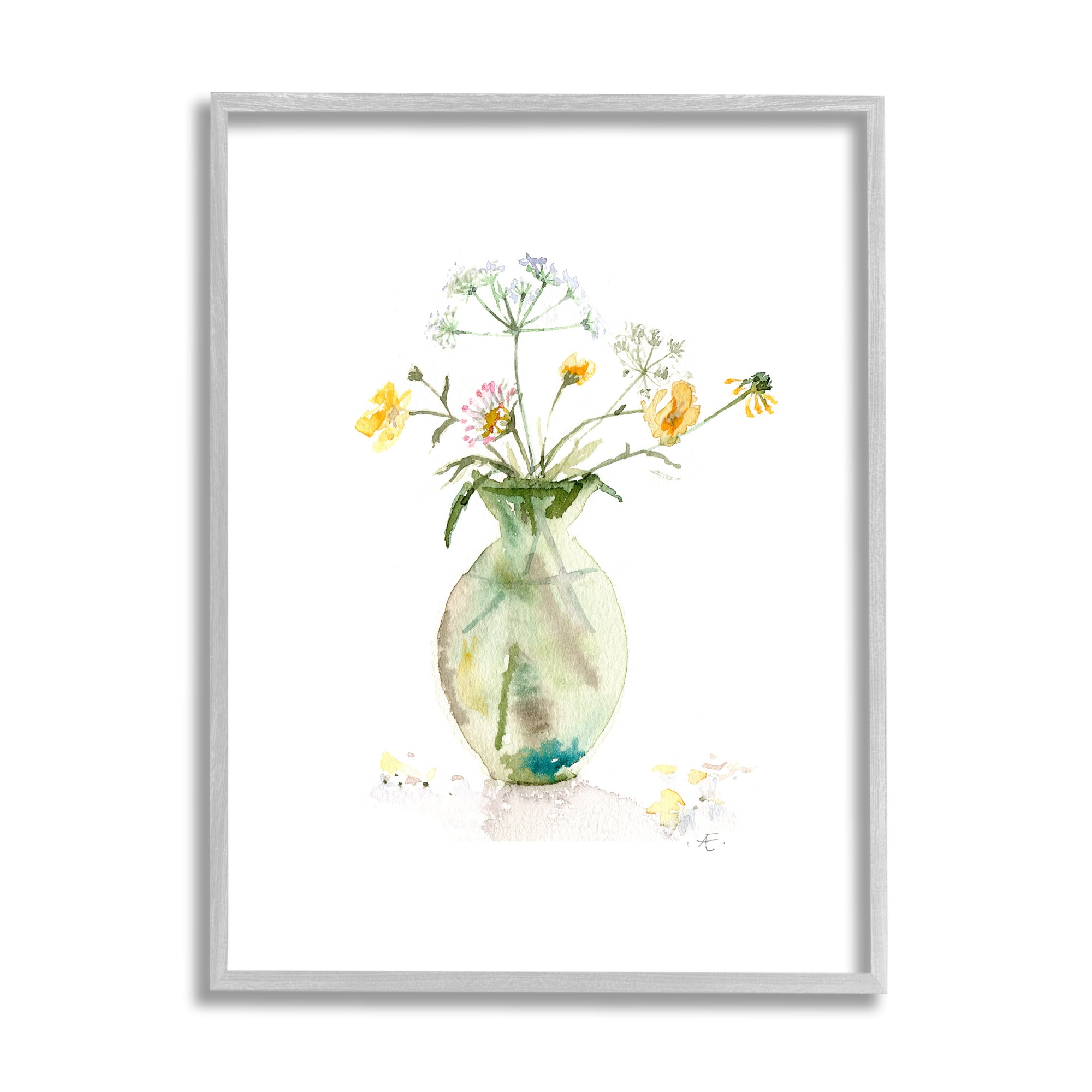 Stupell Industries Buttercups Daisies Green Vase Watercolor Floral Still Life, 11 x 14, Design by Verbrugge Watercolor