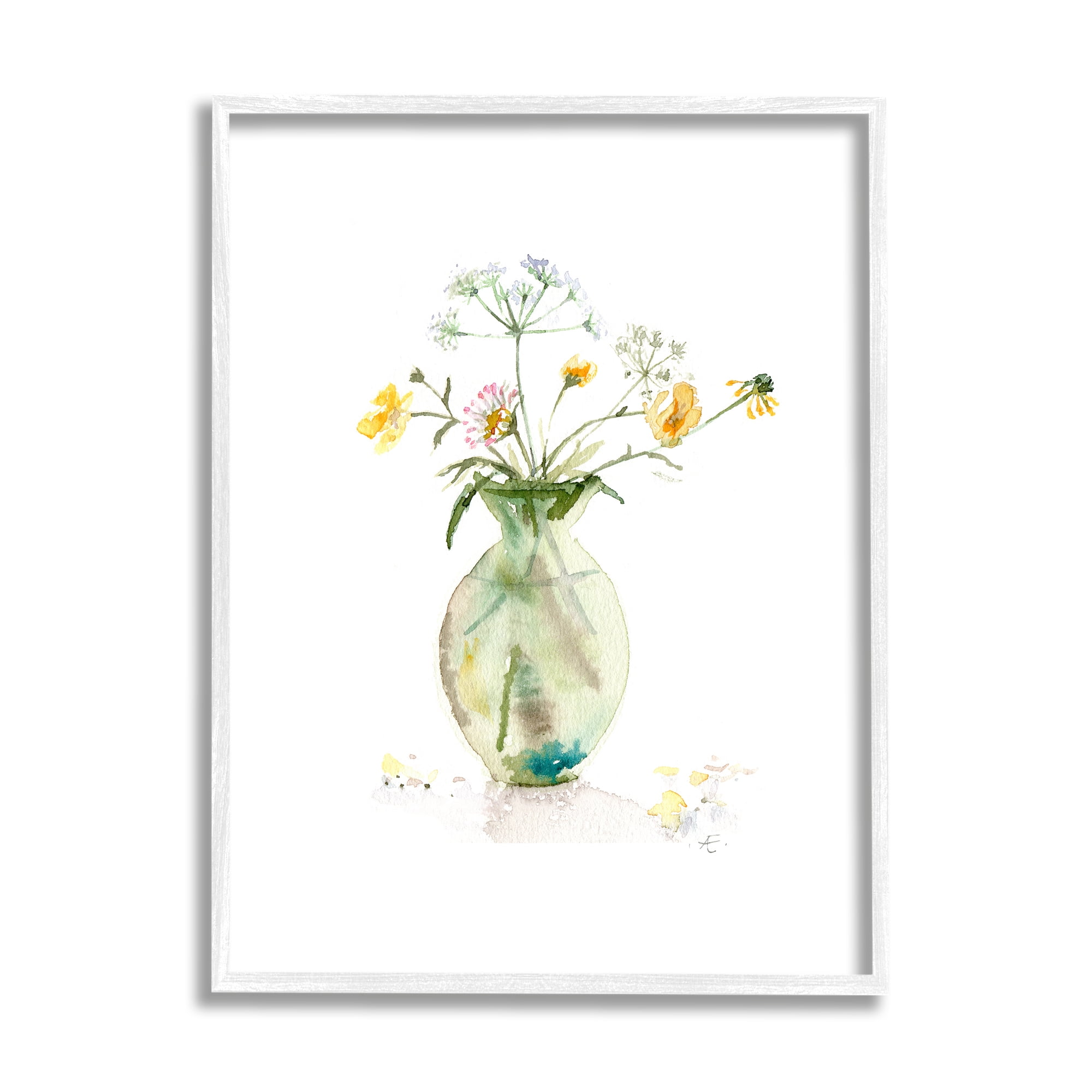 Stupell Industries Buttercups Daisies Green Vase Watercolor Floral Still Life, 11 x 14, Design by Verbrugge Watercolor