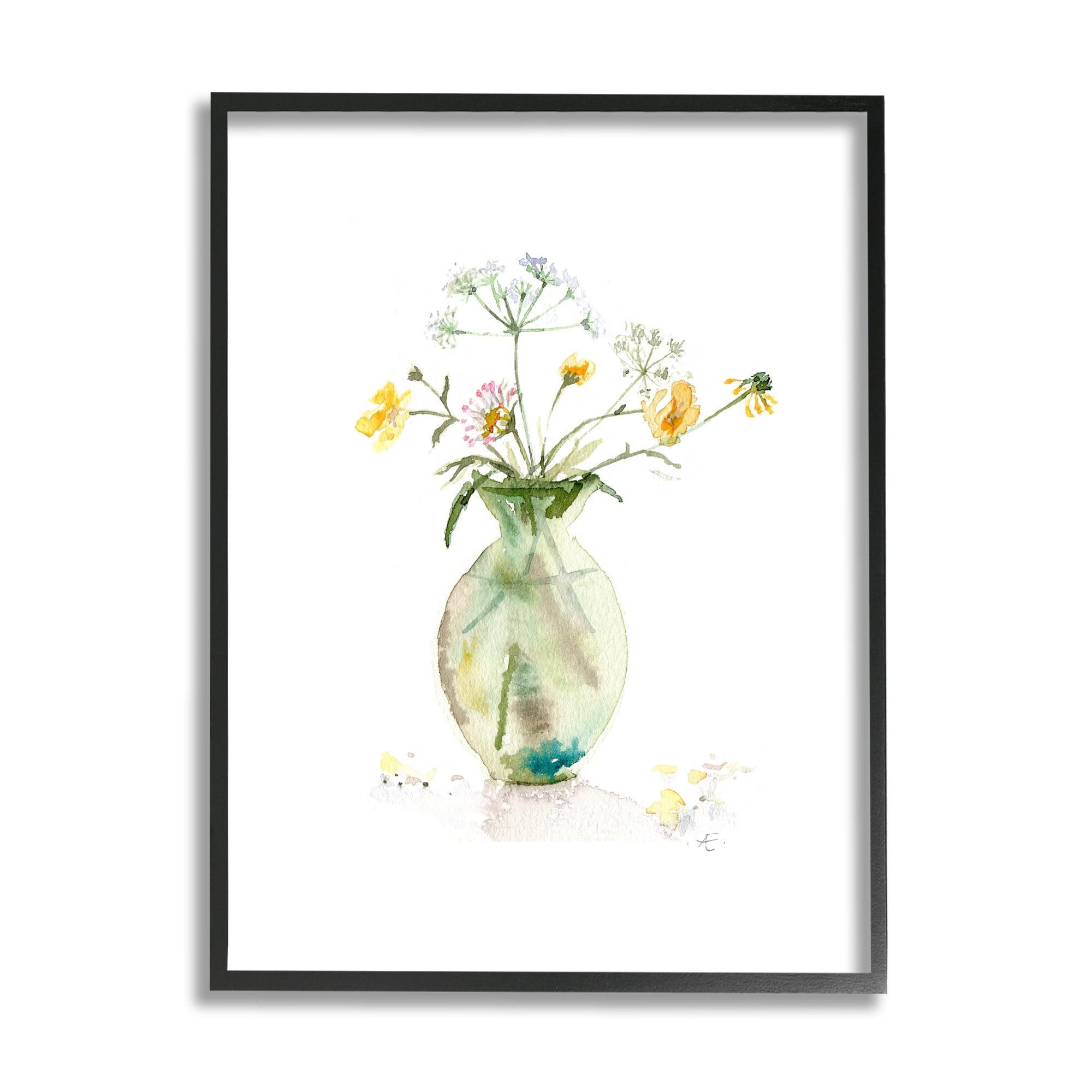 Stupell Industries Buttercups Daisies Green Vase Watercolor Floral Still Life, 11 x 14, Design by Verbrugge Watercolor
