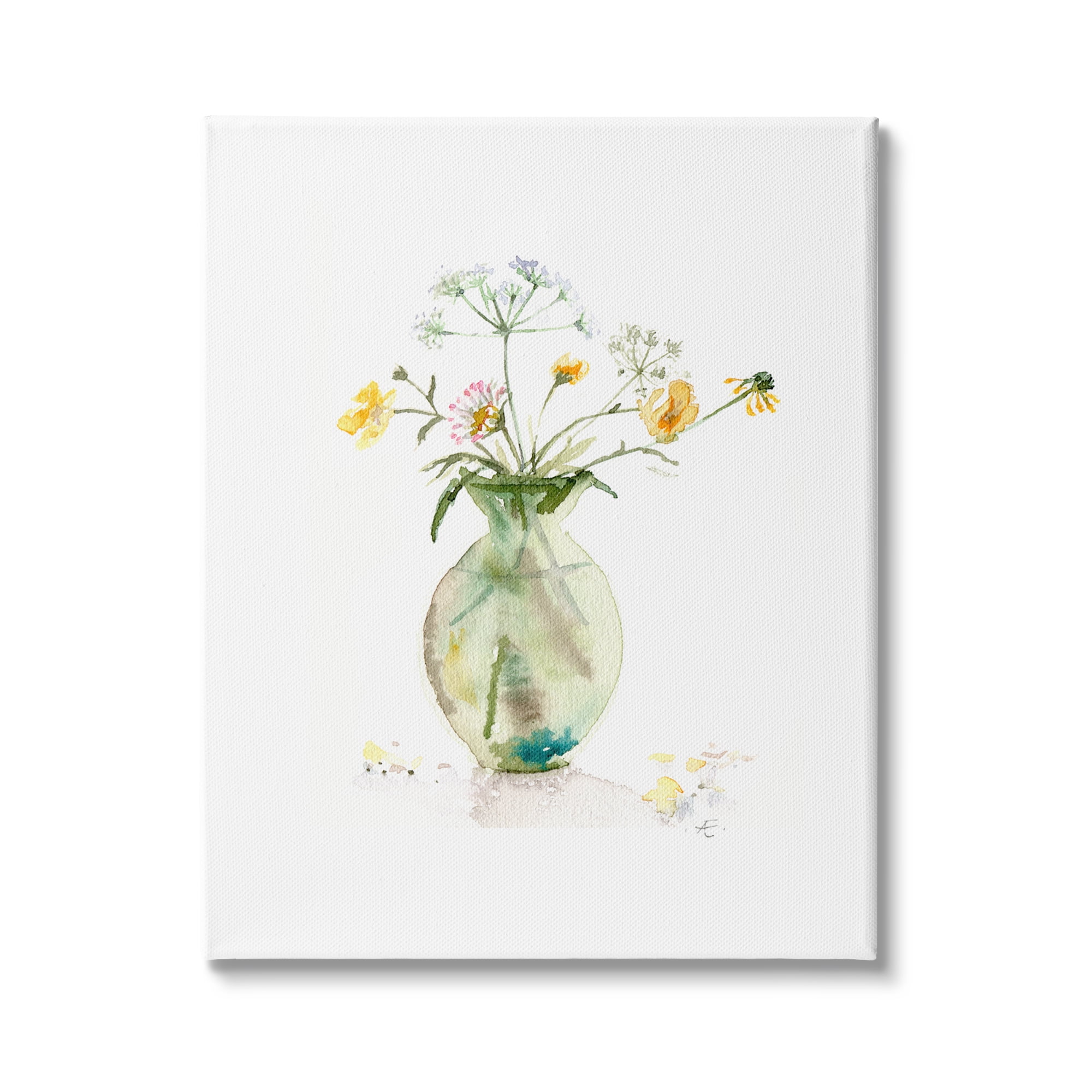 Stupell Industries Buttercups Daisies Green Vase Watercolor Floral Still Life, 16 x 20, Design by Verbrugge Watercolor