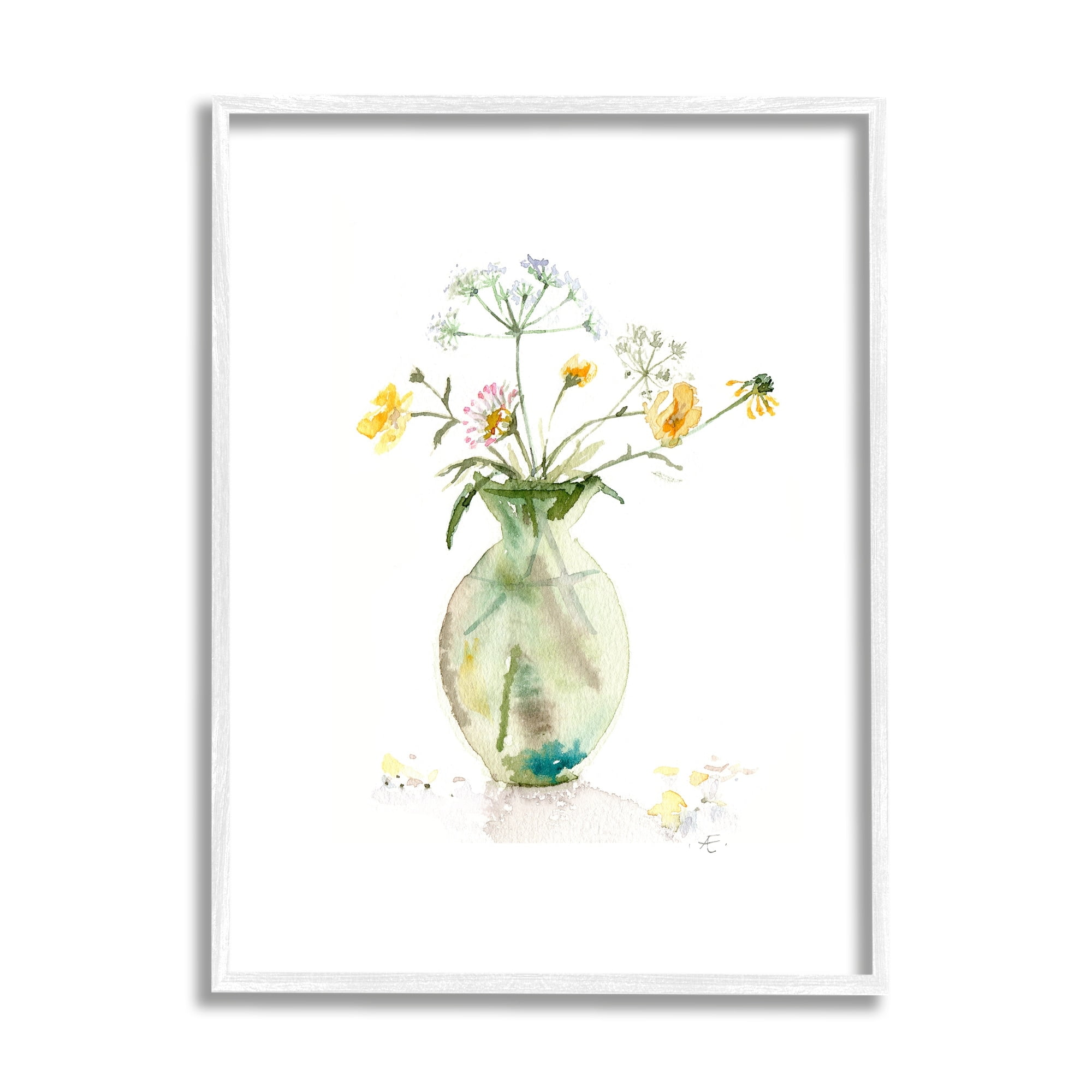 Stupell Industries Buttercups Daisies Green Vase Watercolor Floral Still Life, 24 x 30, Design by Verbrugge Watercolor