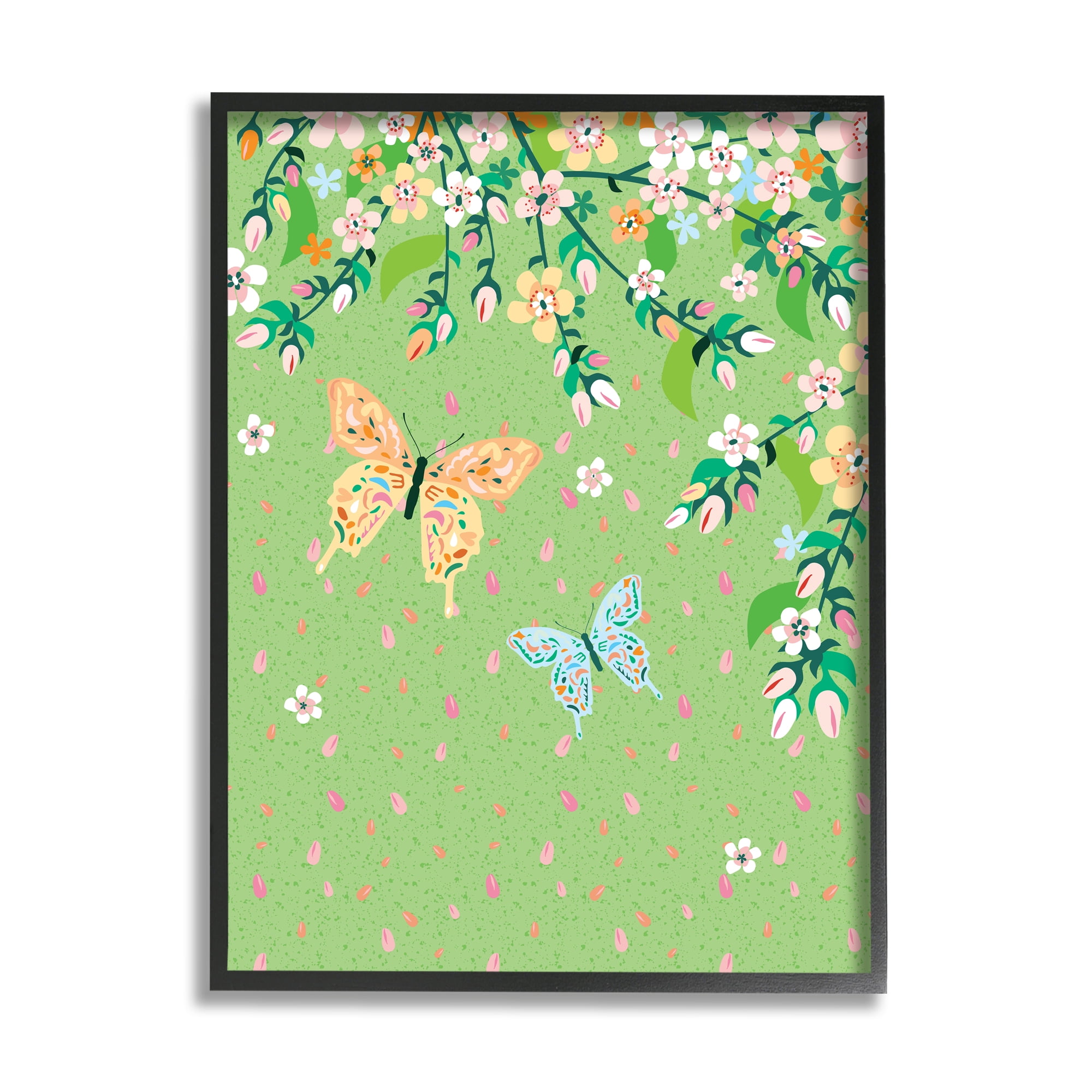 Stupell Industries Butterflies & Falling Petals Animals & Insects Painting Black Framed Art Print Wall Art, 11 x 14