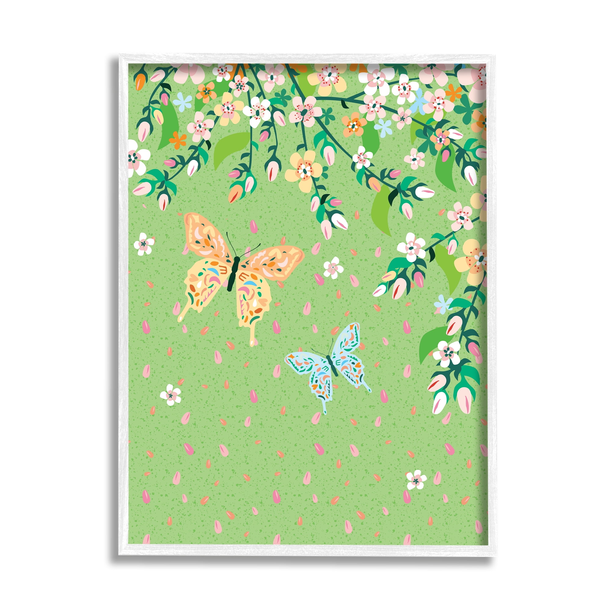 Stupell Industries Butterflies & Falling Petals Animals & Insects Painting White Framed Art Print Wall Art, 24 x 30