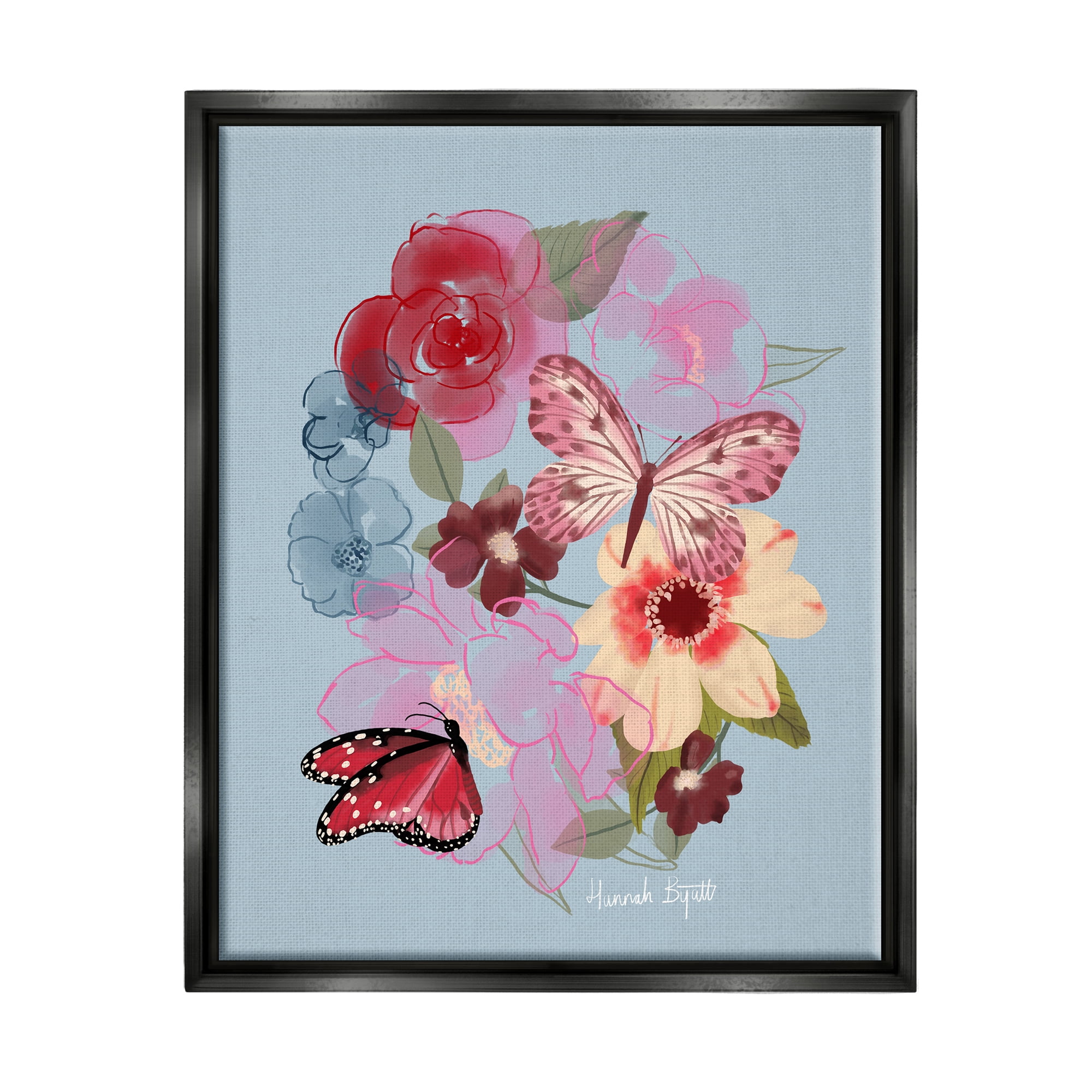 Stupell Industries Butterflies & Florals Botanical & Floral Painting Black Floater Framed Art Print Wall Art, 25 x 31