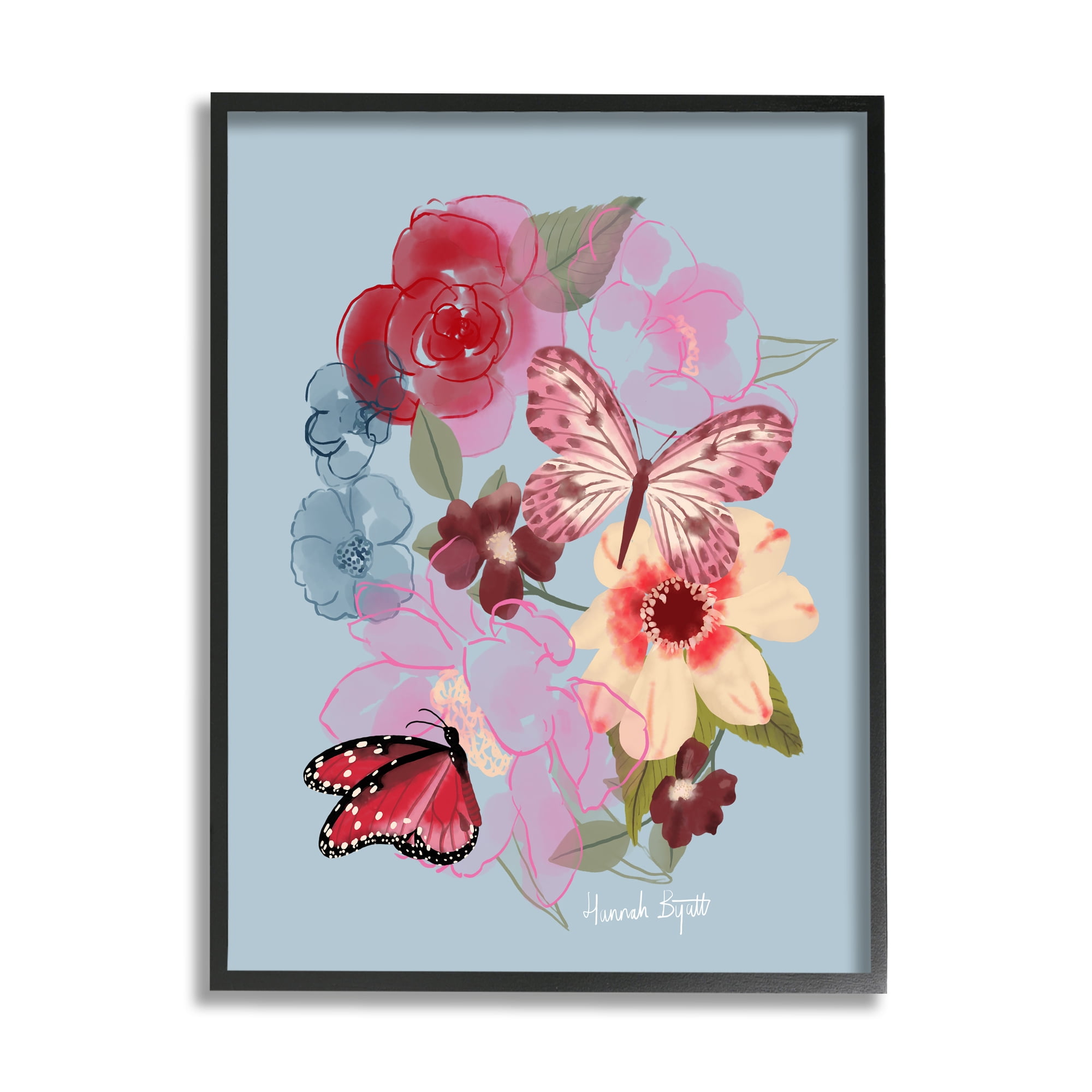 Stupell Industries Butterflies & Florals Botanical & Floral Painting Black Framed Art Print Wall Art, 11 x 14