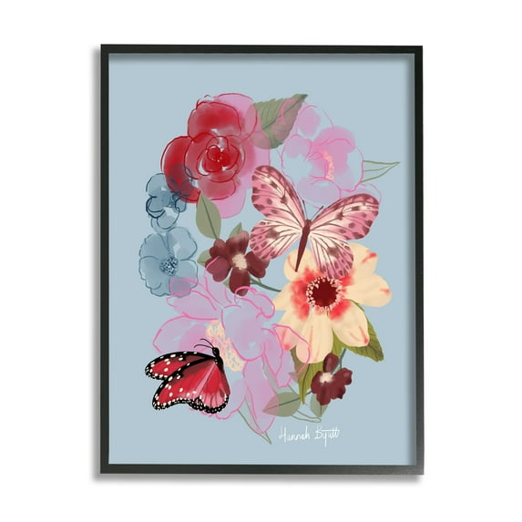 Stupell Industries Butterflies & Florals Botanical & Floral Painting Black Framed Art Print Wall Art, 16 x 20