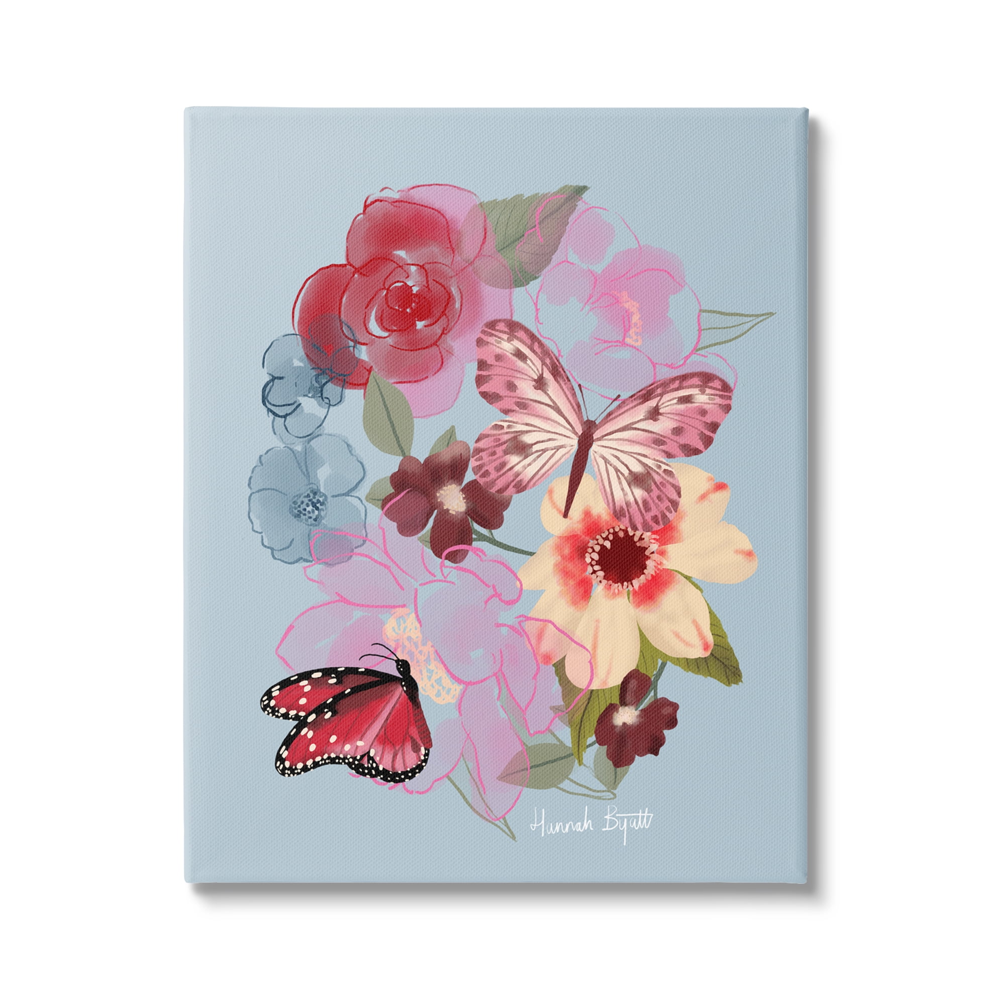 Stupell Industries Butterflies & Florals Botanical & Floral Painting Gallery Wrapped Canvas Print Wall Art, 30 x 40