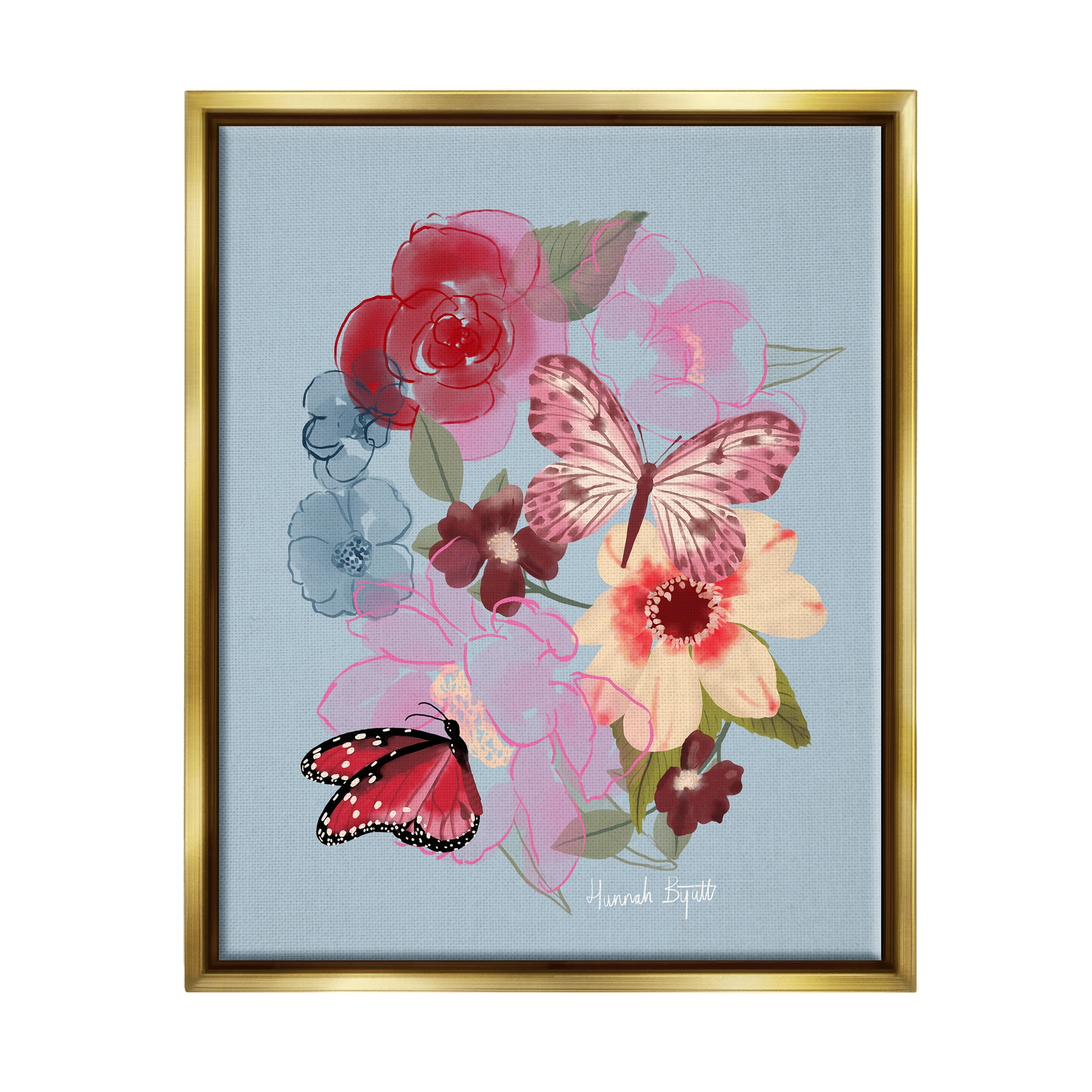 Stupell Industries Butterflies & Florals Botanical & Floral Painting Gold Floater Framed Art Print Wall Art, 25 x 31