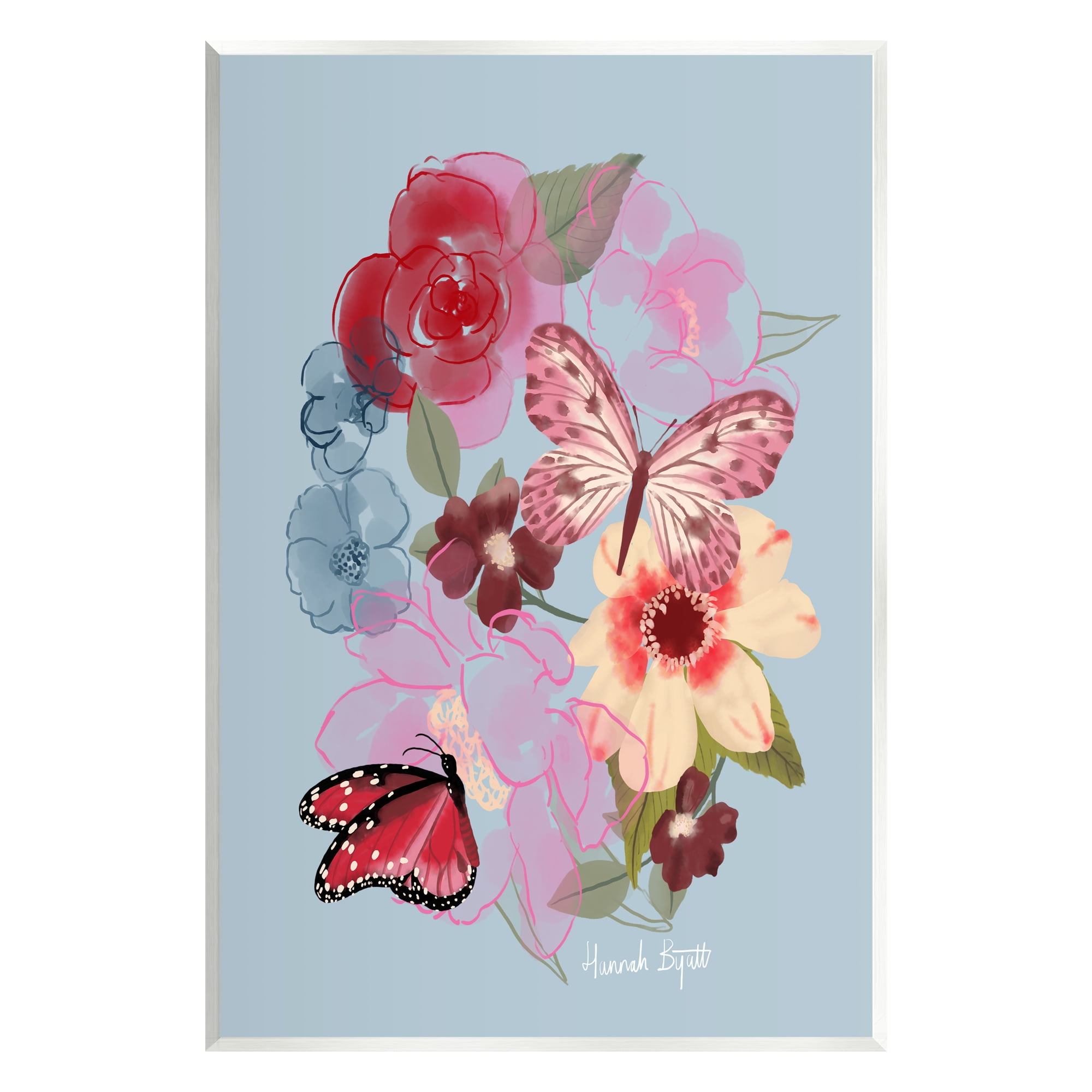 Stupell Industries Butterflies & Florals Botanical & Floral Painting Unframed Art Print Wall Art, 13 x 19