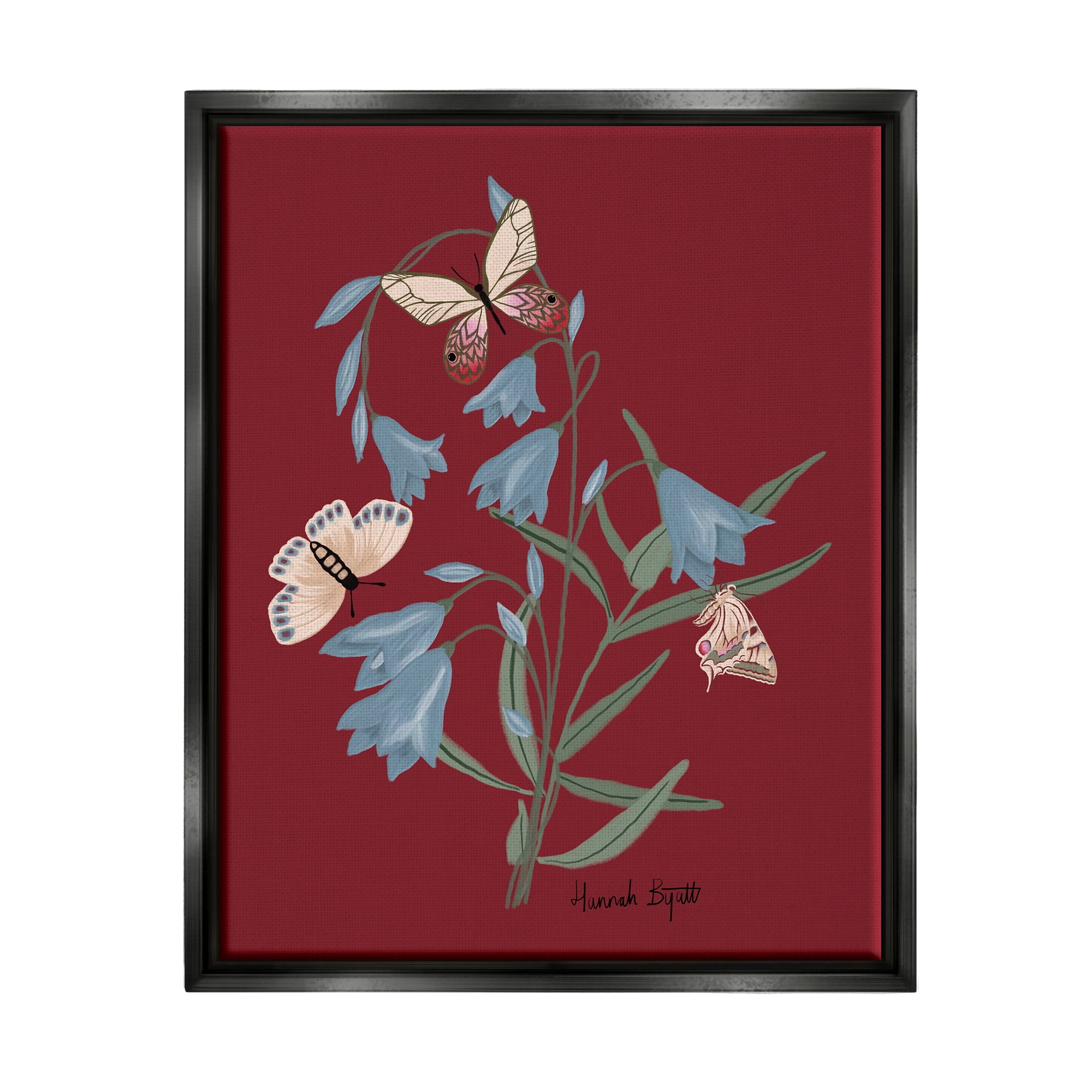 Stupell Industries Butterflies & Flower Sprigs Animals & Insects Painting Black Floater Framed Art Print Wall Art, 17 x 21
