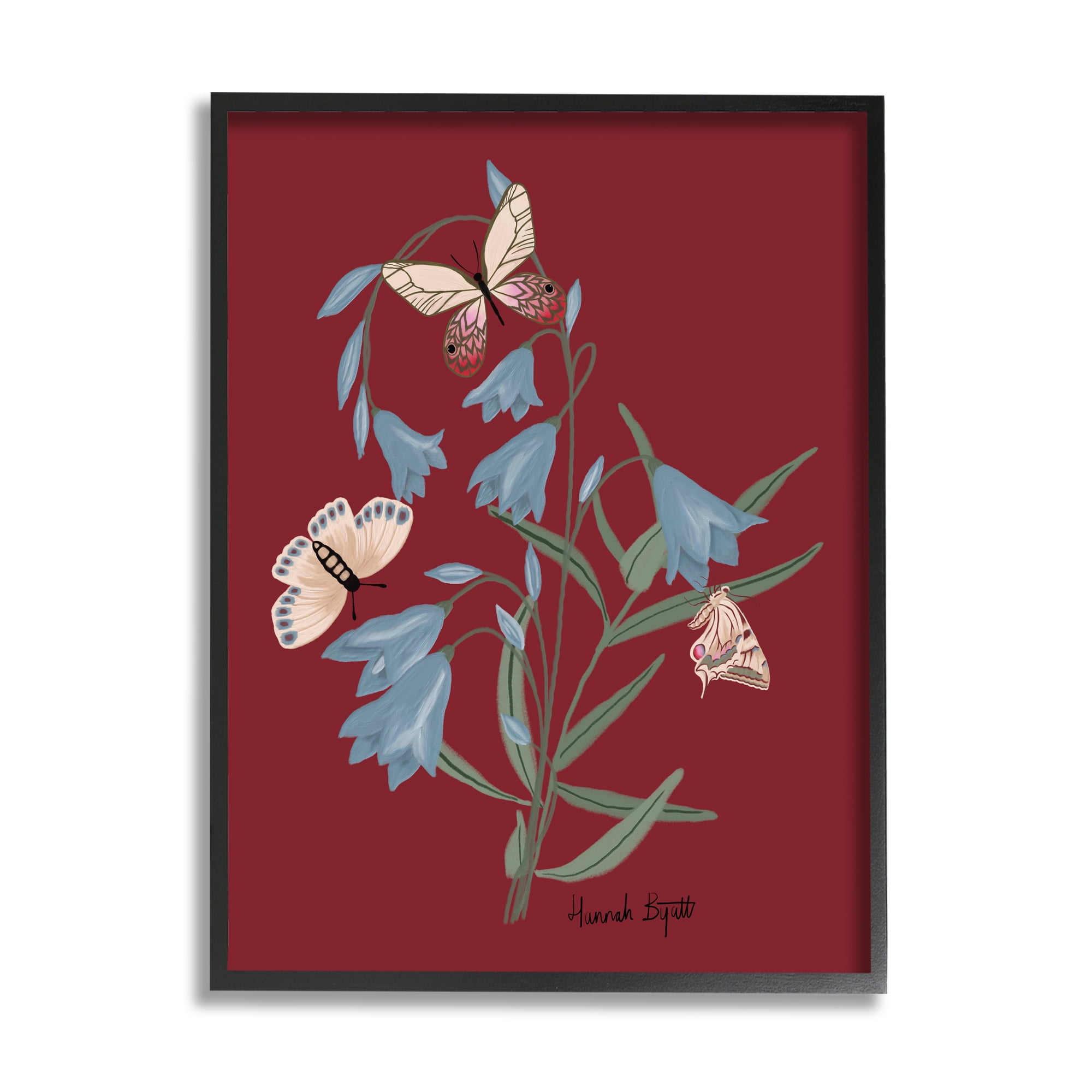 Stupell Industries Butterflies & Flower Sprigs Animals & Insects Painting Black Framed Art Print Wall Art, 16 x 20