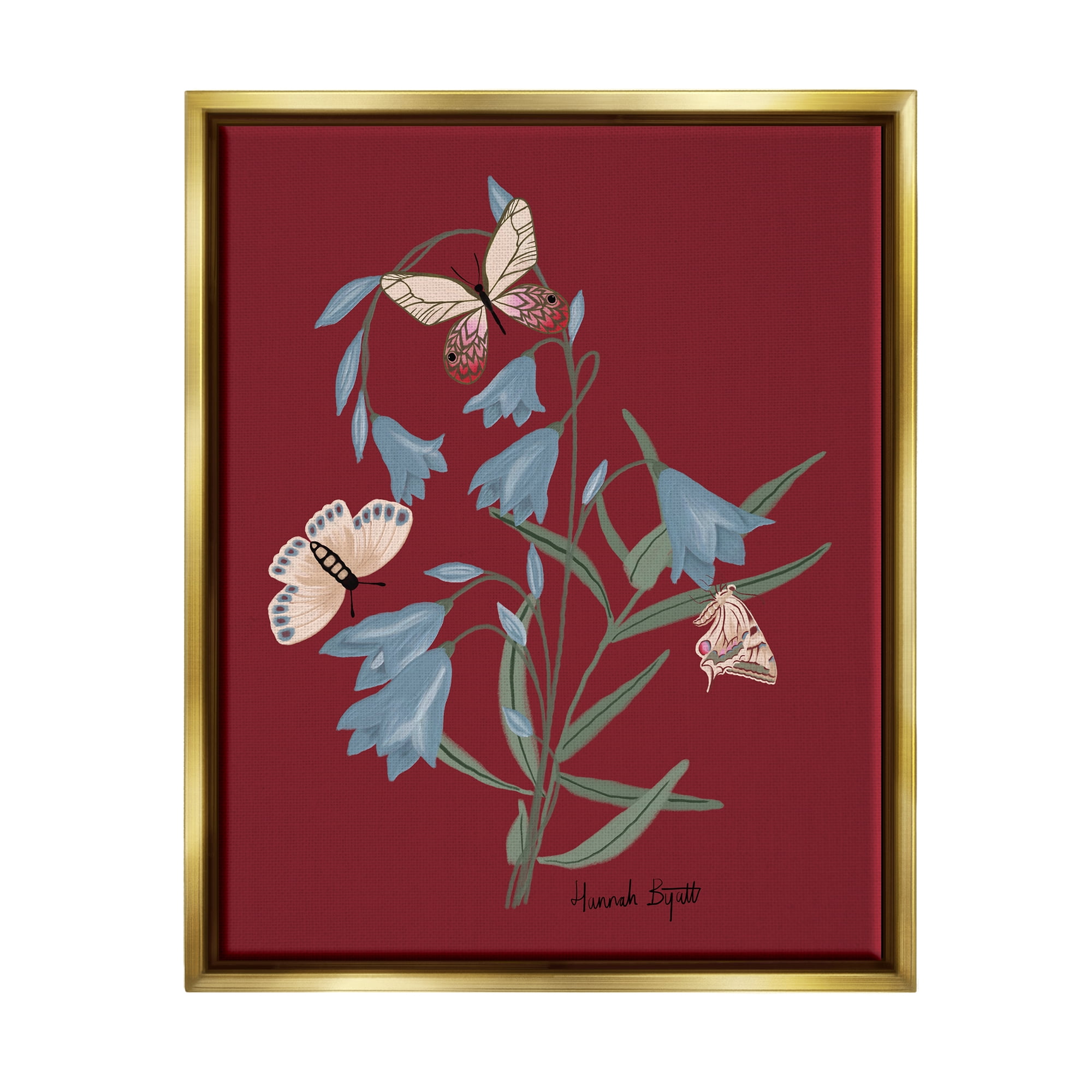 Stupell Industries Butterflies & Flower Sprigs Animals & Insects Painting Gold Floater Framed Art Print Wall Art, 17 x 21