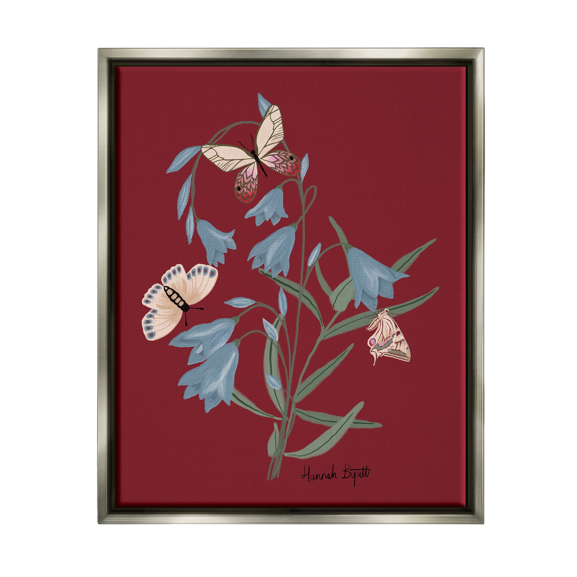 Stupell Industries Butterflies & Flower Sprigs Animals & Insects Painting Gray Floater Framed Art Print Wall Art, 25 x 31