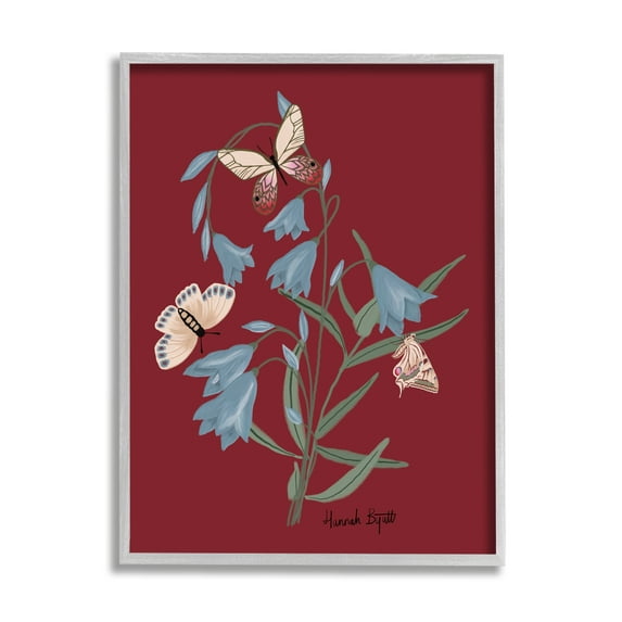 Stupell Industries Butterflies & Flower Sprigs Animals & Insects Painting Gray Framed Art Print Wall Art, 24 x 30