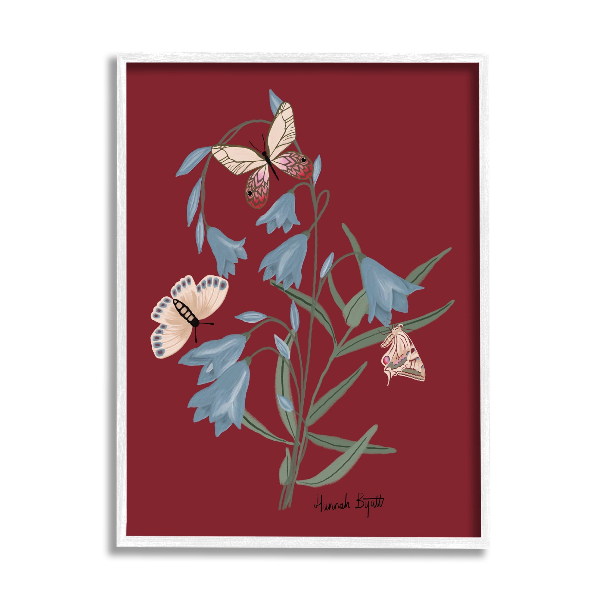 Stupell Industries Butterflies & Flower Sprigs Animals & Insects Painting White Framed Art Print Wall Art, 11 x 14