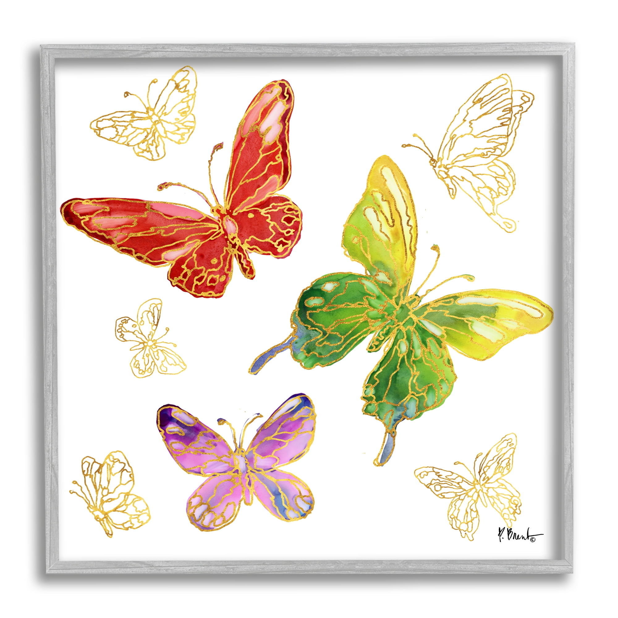 Stupell Industries Butterflies Glam Detail Animals & Insects Painting Gray Framed Art Print Wall Art, 17 x 17