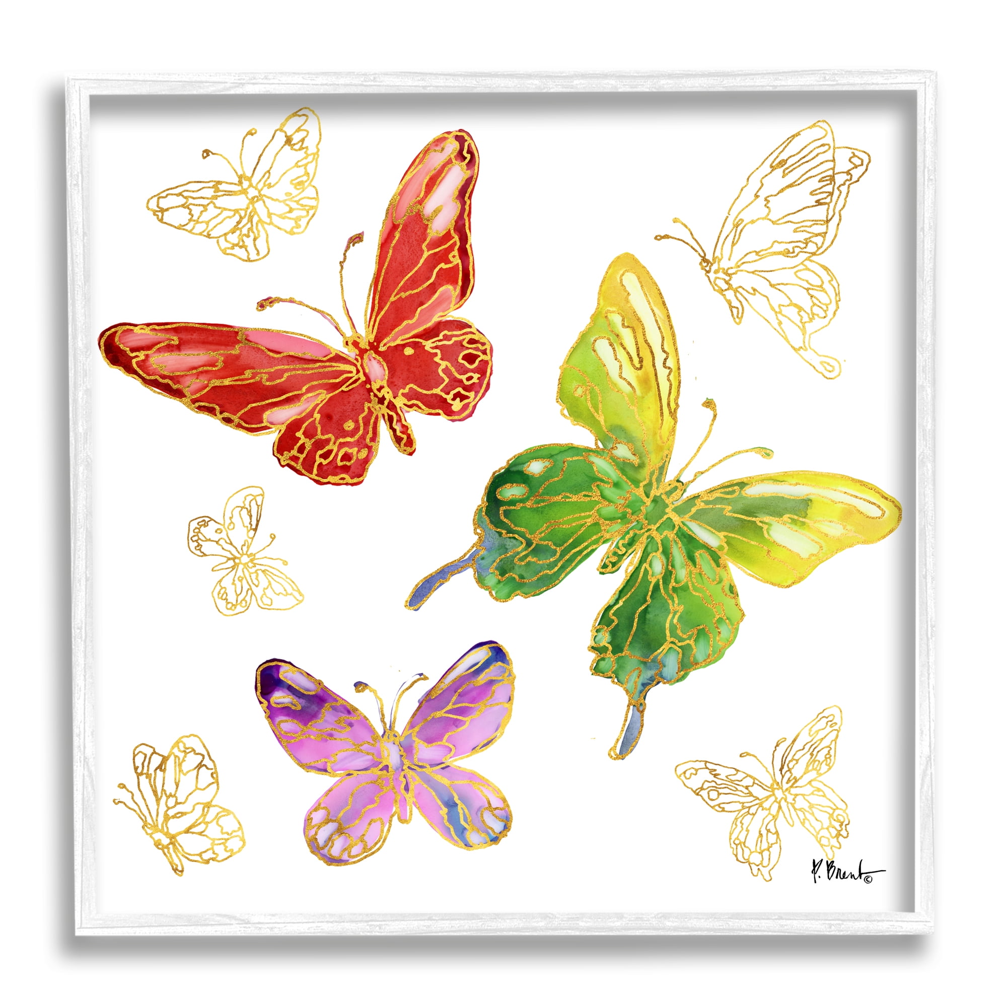 Stupell Industries Butterflies Glam Detail Animals & Insects Painting White Framed Art Print Wall Art, 24 x 24
