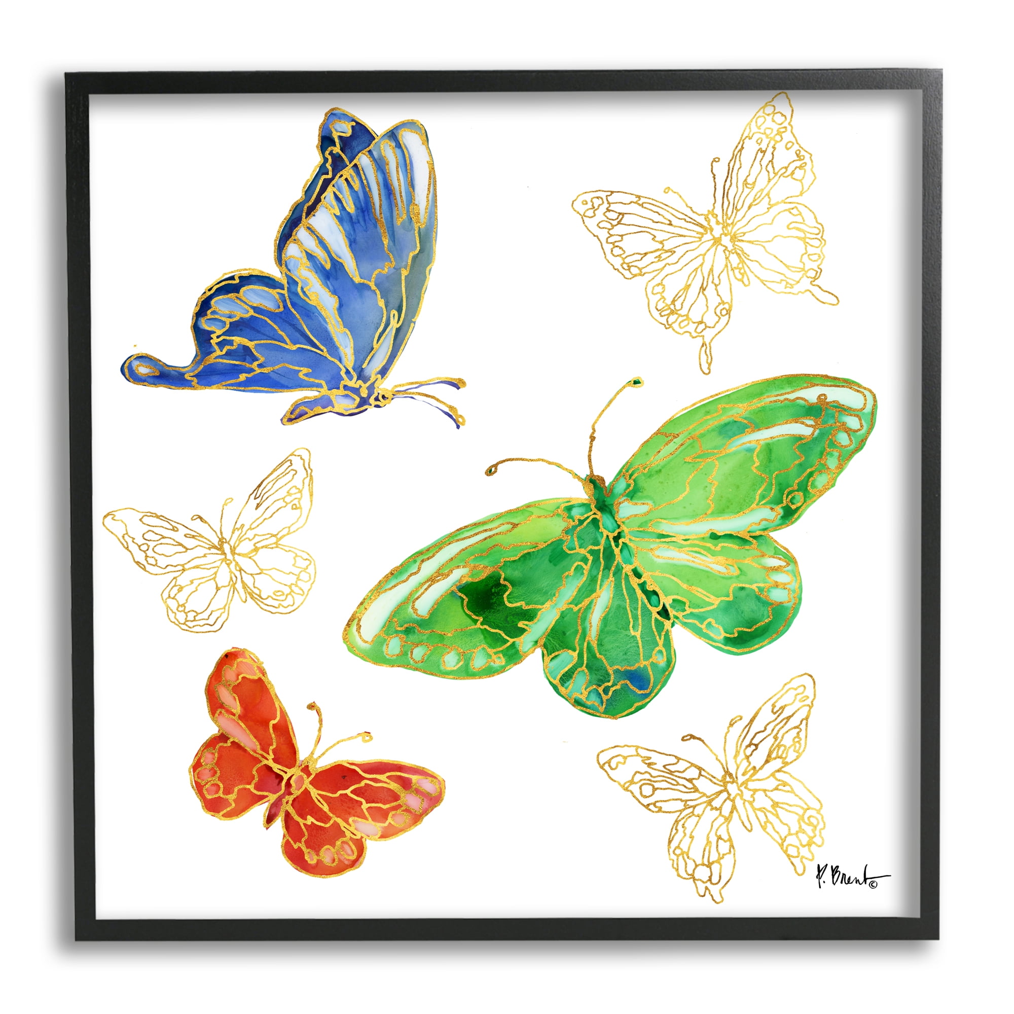 Stupell Industries Butterflies Glam Outline Animals & Insects Painting Black Framed Art Print Wall Art, 24 x 24