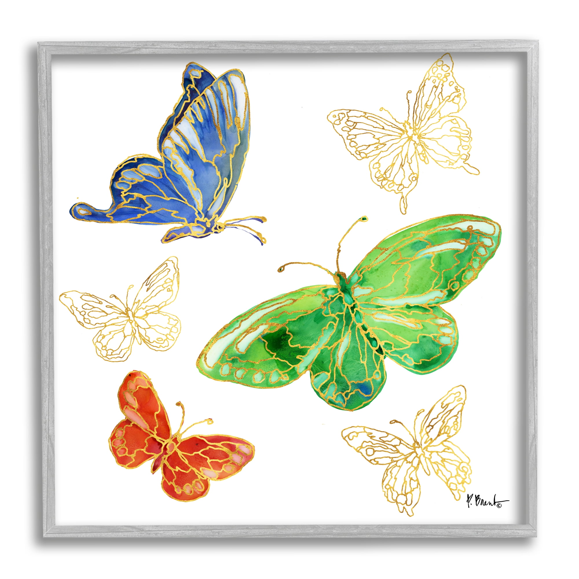 Stupell Industries Butterflies Glam Outline Animals & Insects Painting Gray Framed Art Print Wall Art, 12 x 12