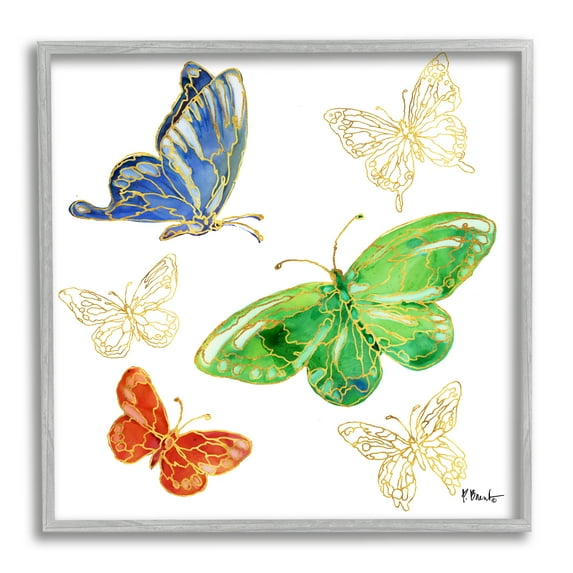 Stupell Industries Butterflies Glam Outline Animals & Insects Painting Gray Framed Art Print Wall Art, 17 x 17