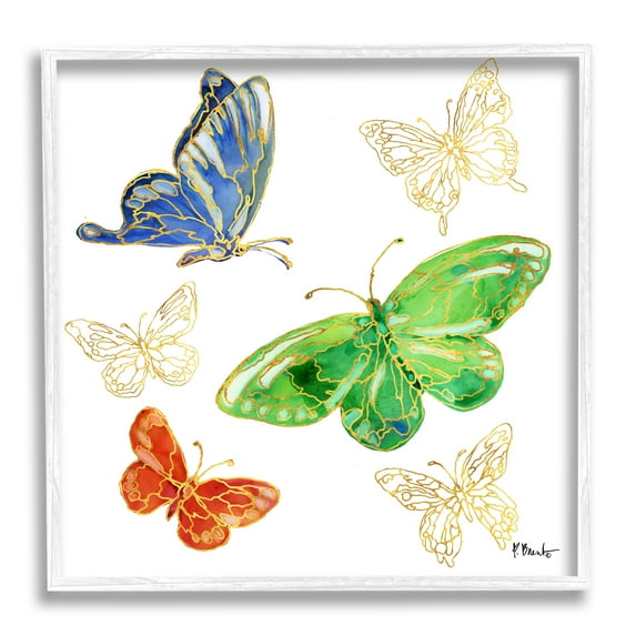 Stupell Industries Butterflies Glam Outline Animals & Insects Painting White Framed Art Print Wall Art, 24 x 24