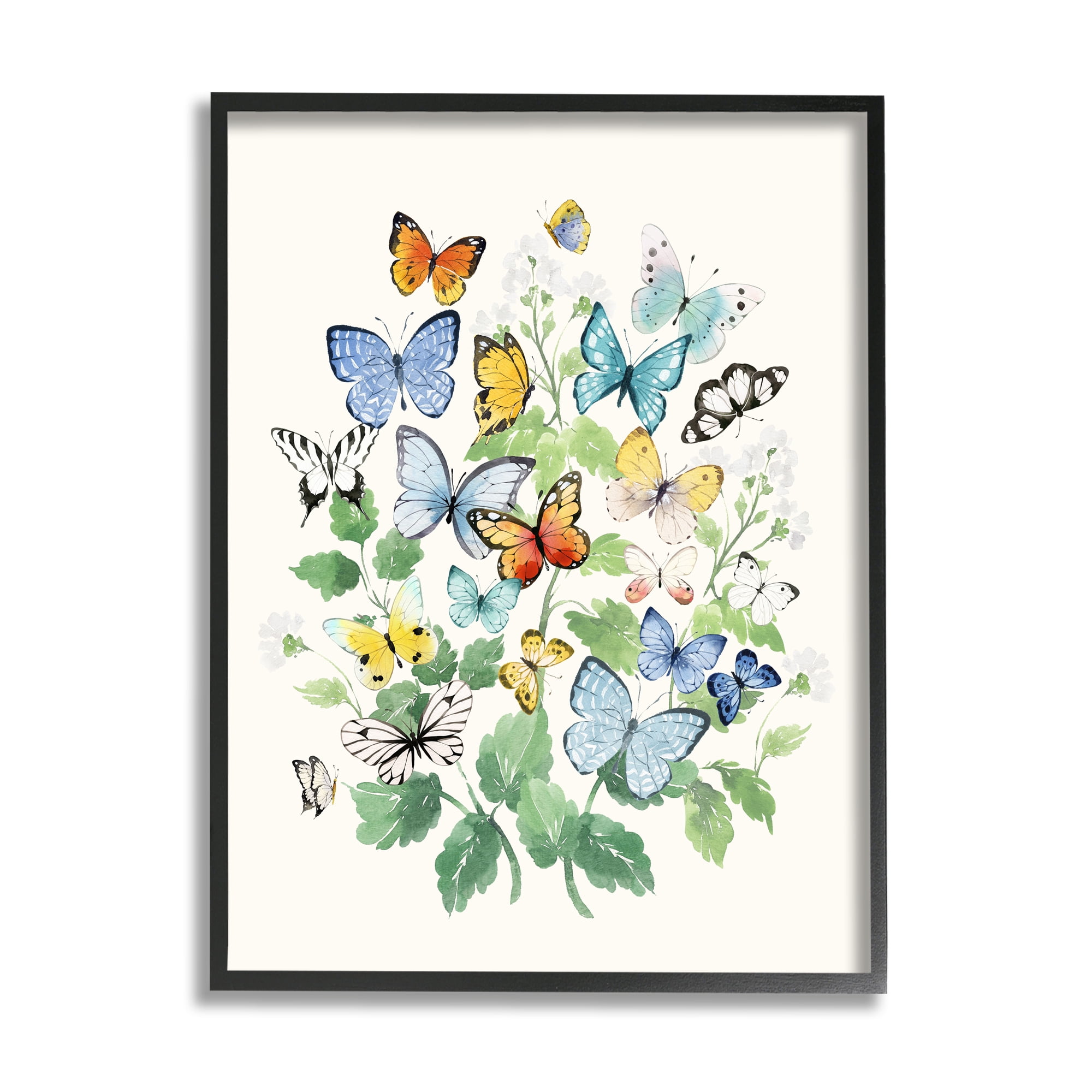 Stupell Industries Butterflies & Spring Florals Animals & Insects Painting Black Framed Art Print Wall Art, 16 x 20