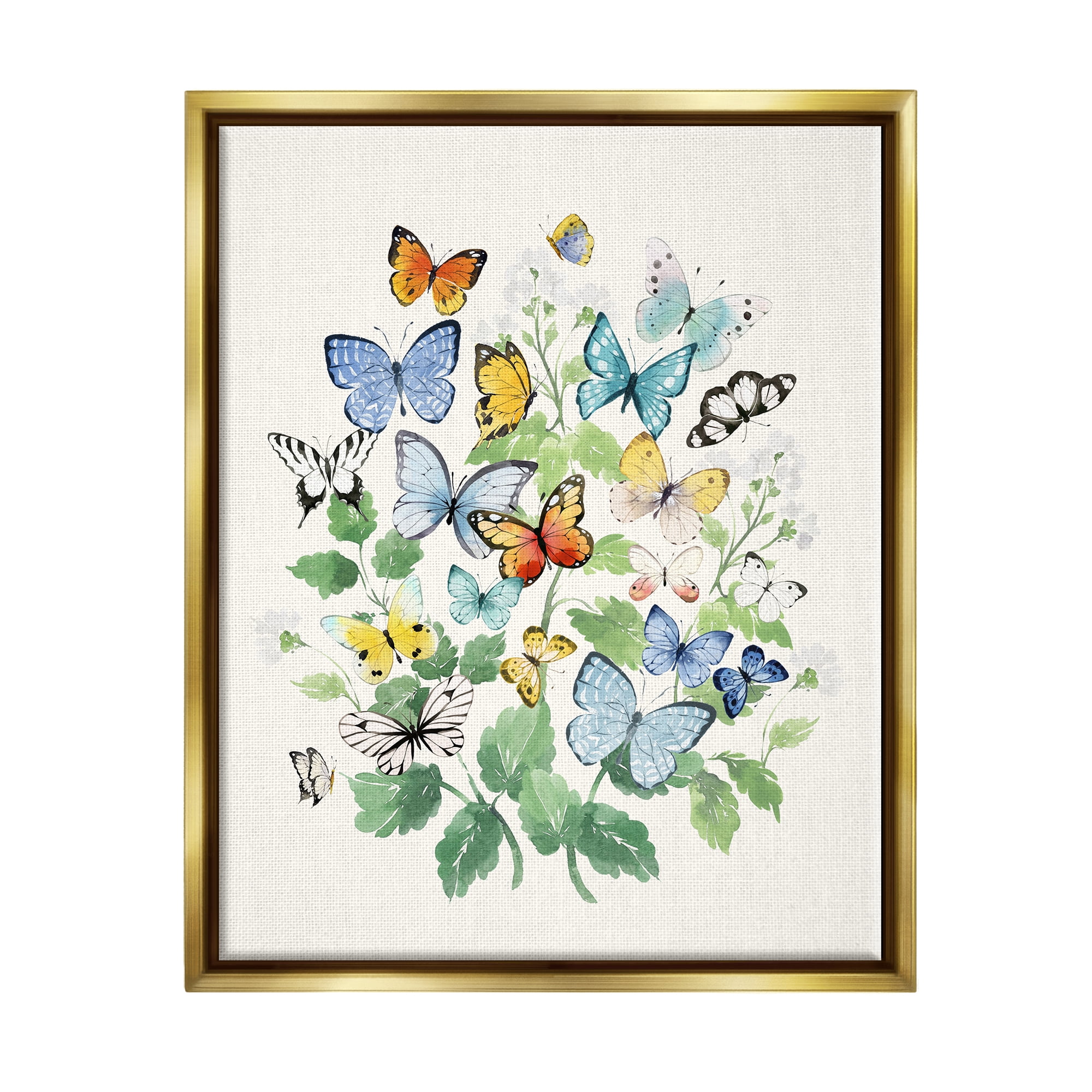 Stupell Industries Butterflies & Spring Florals Animals & Insects Painting Gold Floater Framed Art Print Wall Art, 25 x 31
