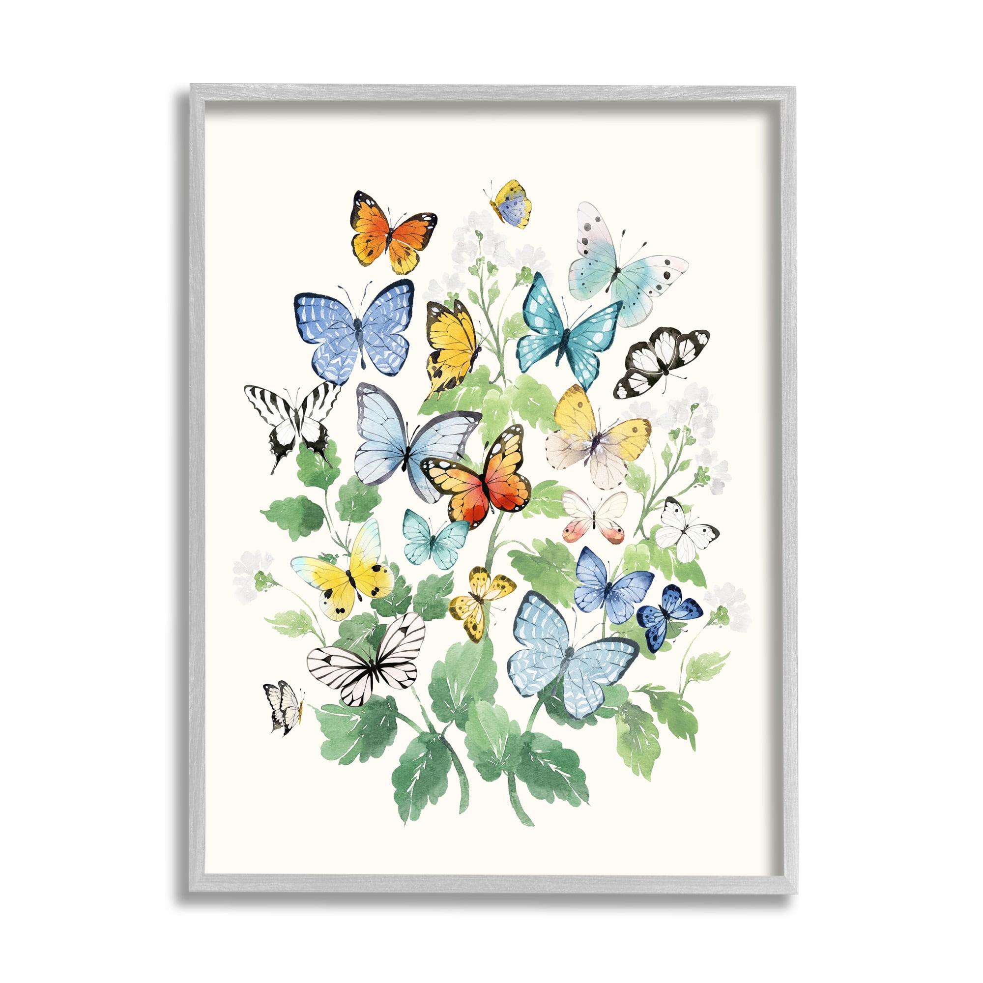 Stupell Industries Butterflies & Spring Florals Animals & Insects Painting Gray Framed Art Print Wall Art, 11 x 14