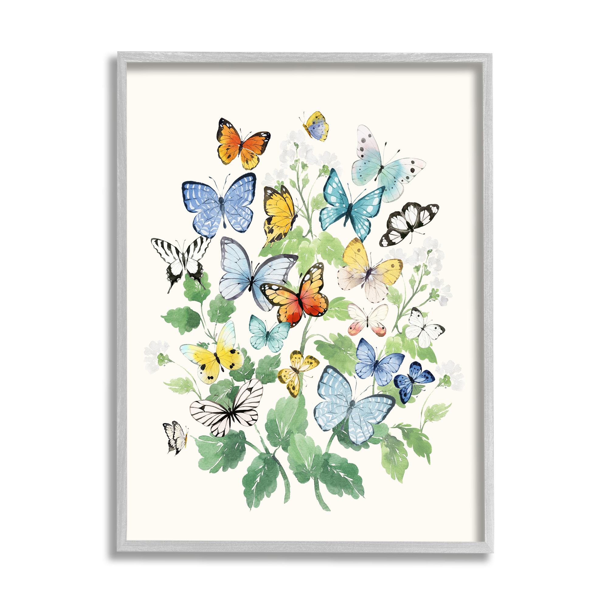 Stupell Industries Butterflies & Spring Florals Animals & Insects Painting Gray Framed Art Print Wall Art, 24 x 30