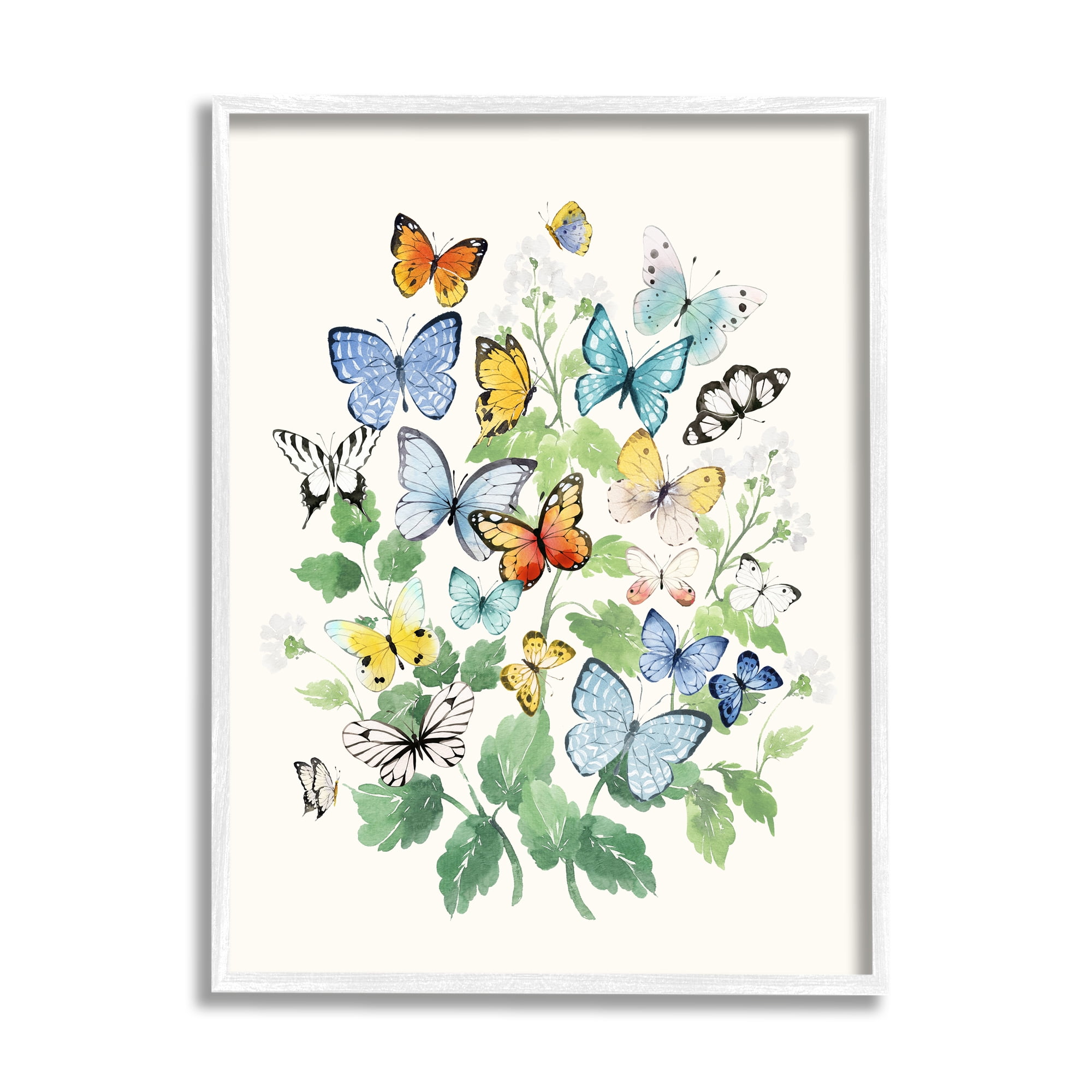 Stupell Industries Butterflies & Spring Florals Animals & Insects Painting White Framed Art Print Wall Art, 24 x 30