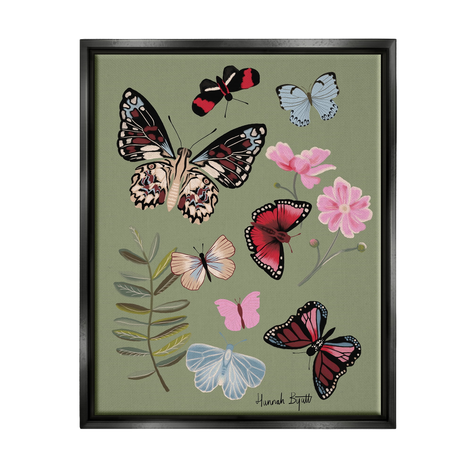 Stupell Industries Butterflies & Woodland Herbs Animals & Insects Painting Black Floater Framed Art Print Wall Art, 17 x 21