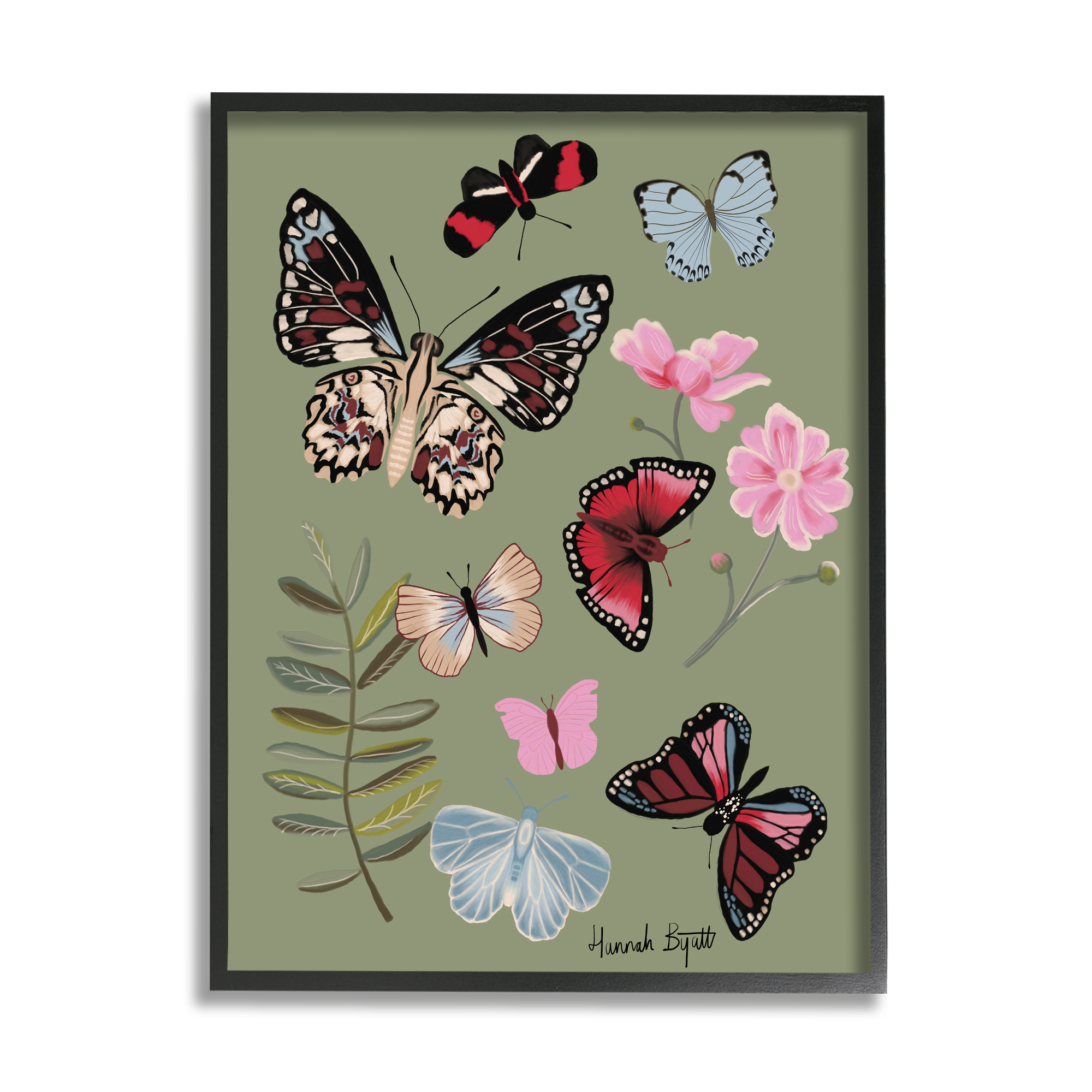 Stupell Industries Butterflies & Woodland Herbs Animals & Insects Painting Black Framed Art Print Wall Art, 24 x 30