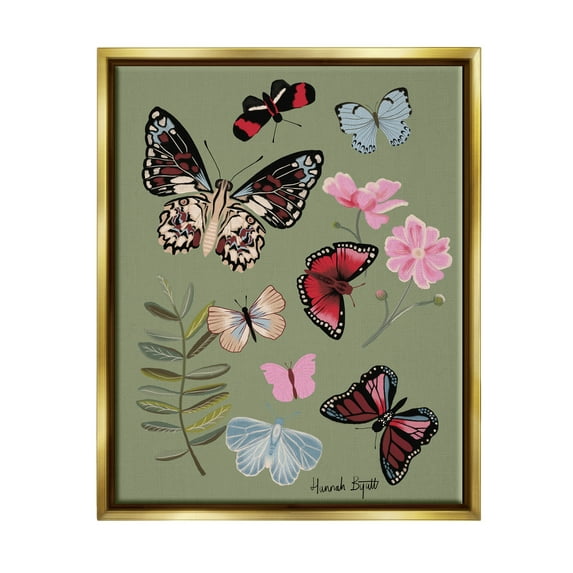 Stupell Industries Butterflies & Woodland Herbs Animals & Insects Painting Gold Floater Framed Art Print Wall Art, 17 x 21