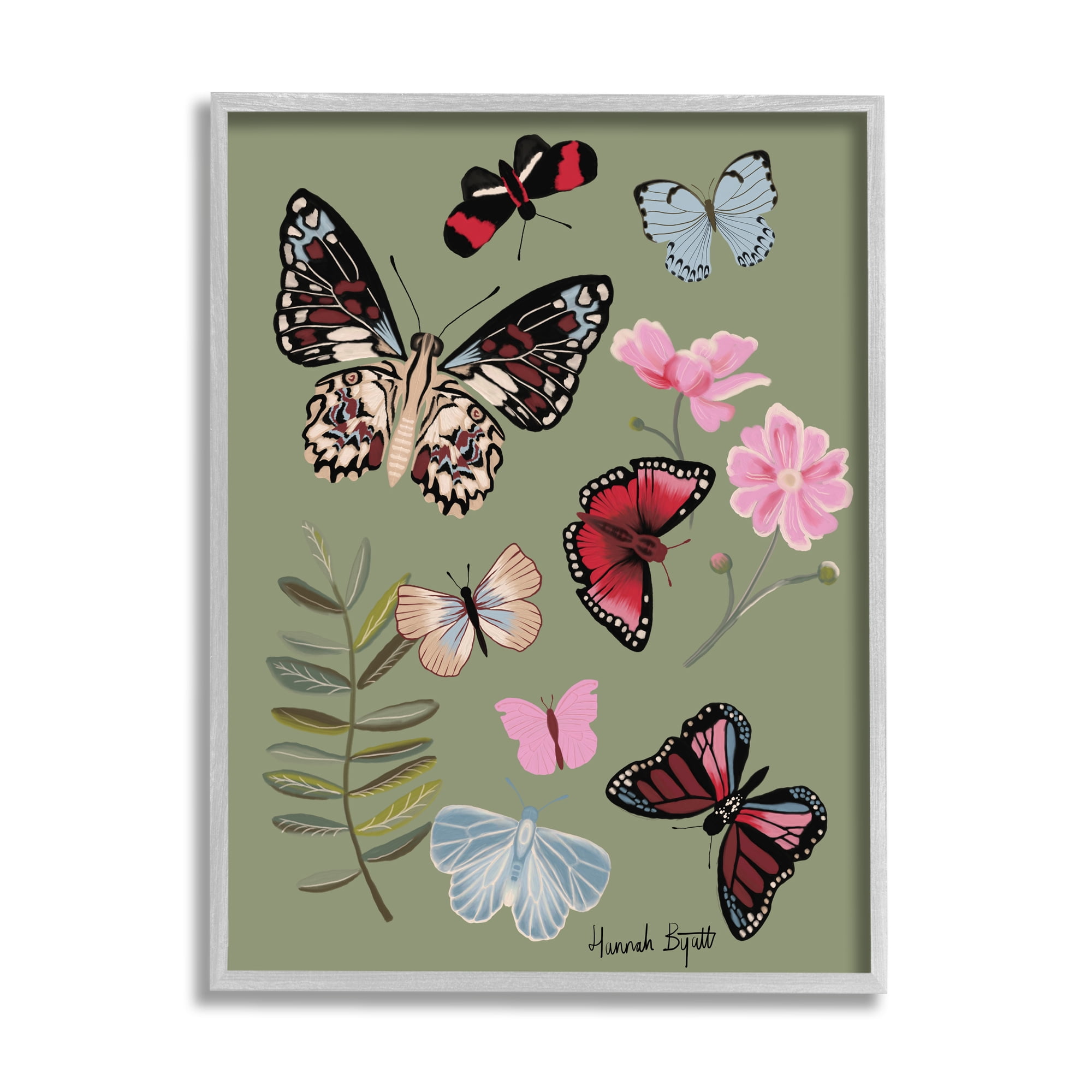 Stupell Industries Butterflies & Woodland Herbs Animals & Insects Painting Gray Framed Art Print Wall Art, 24 x 30