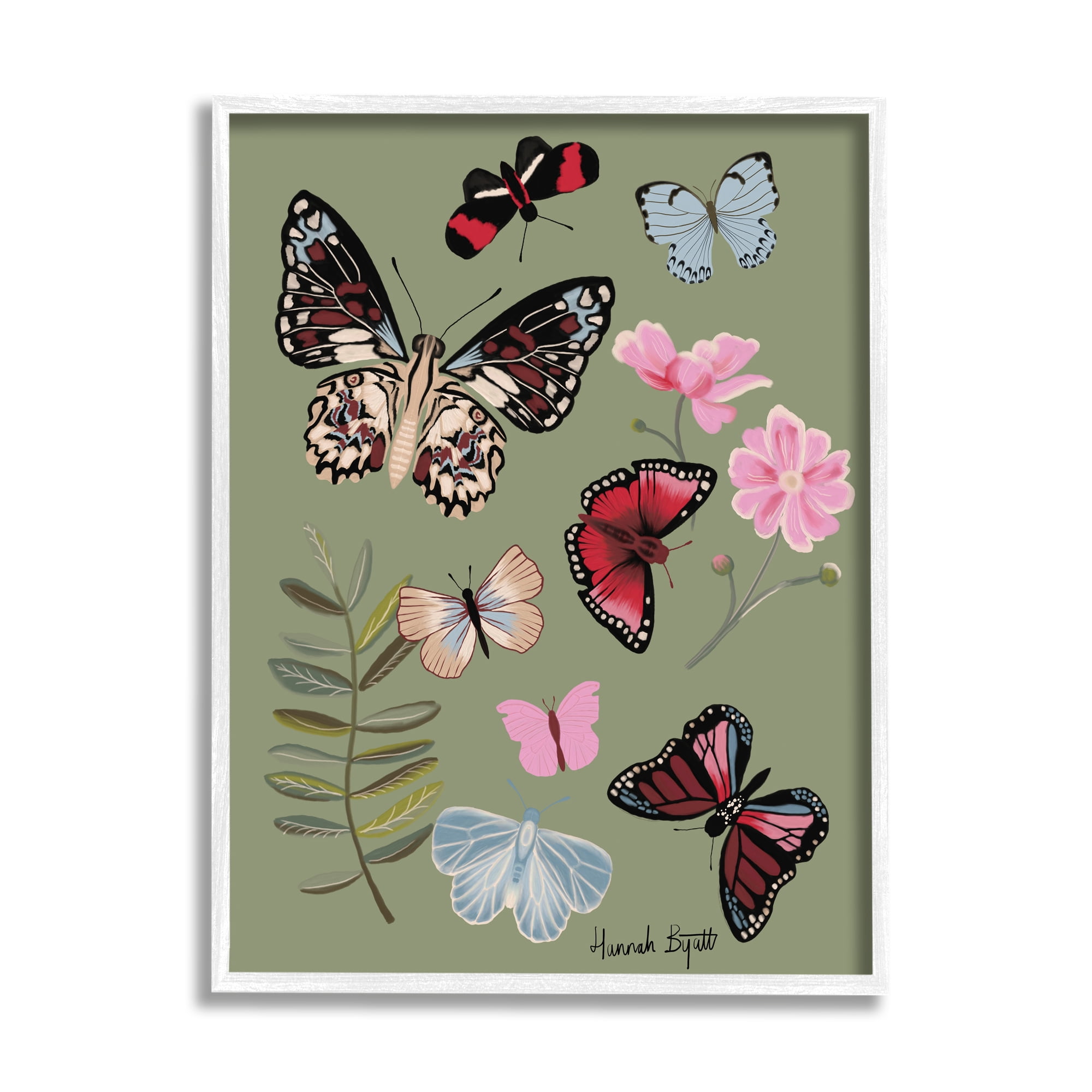 Stupell Industries Butterflies & Woodland Herbs Animals & Insects Painting White Framed Art Print Wall Art, 24 x 30