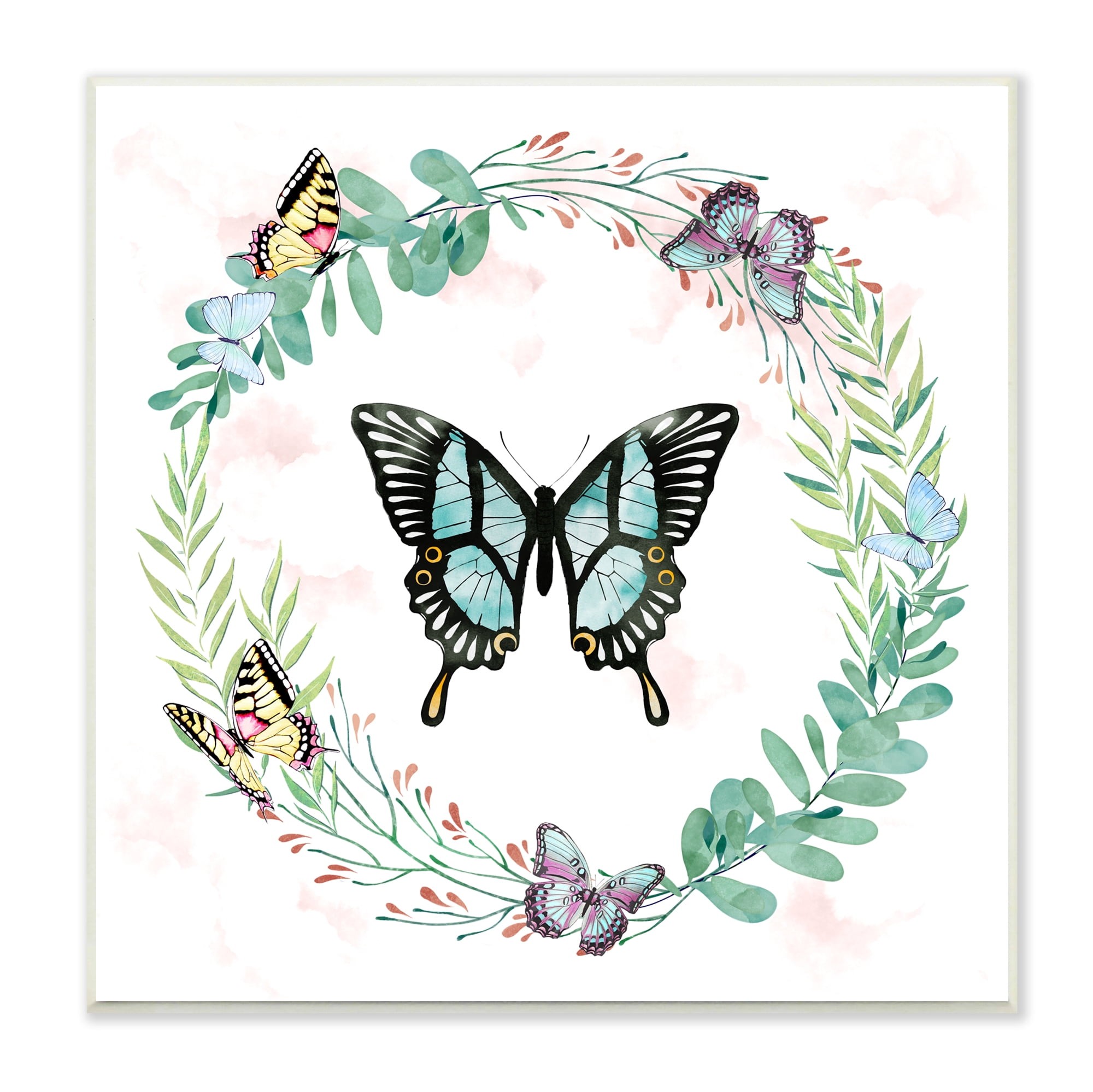 Stupell Industries Butterflies in Spring Botanical Wreathe Soft Green, 12 x 12, Design by Ziwei Li