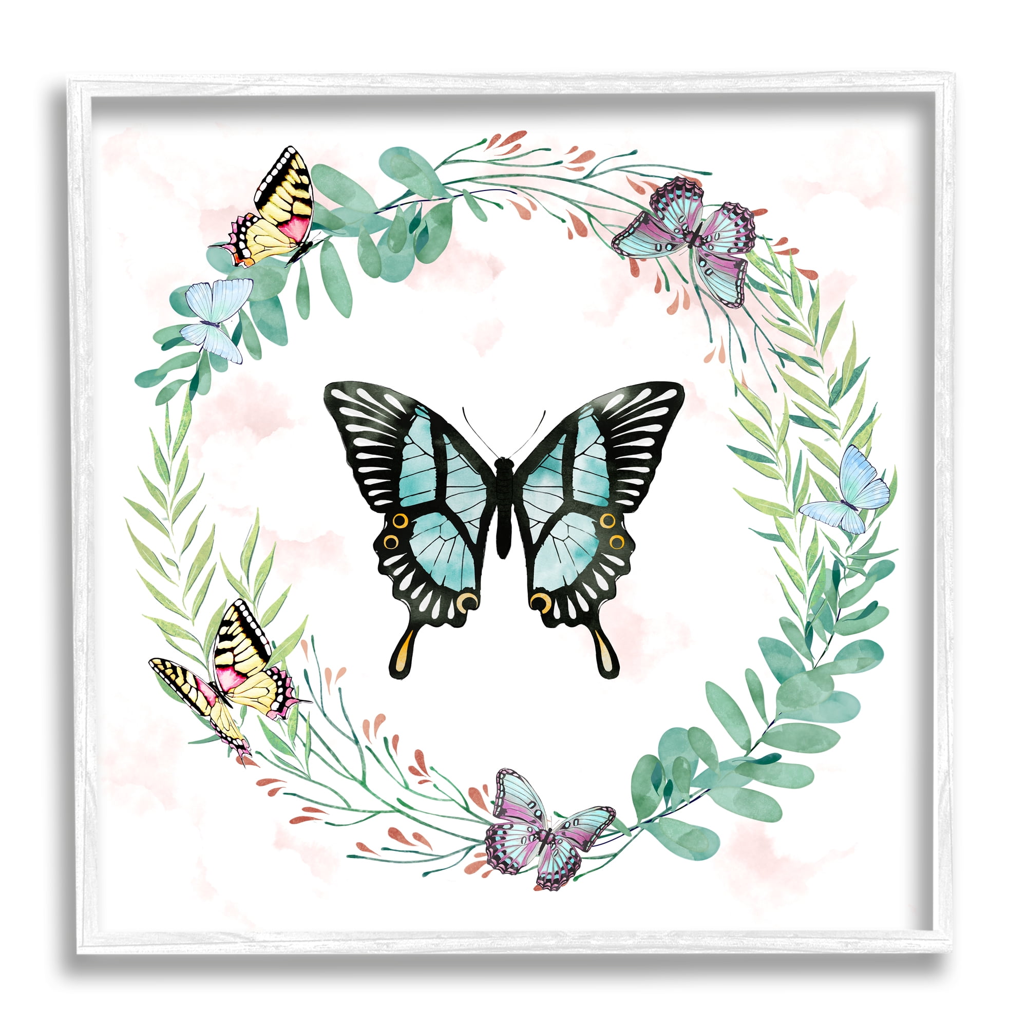 Stupell Industries Butterflies in Spring Botanical Wreathe Soft Green, 24 x 24, Design by Ziwei Li