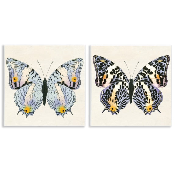 Stupell Industries Butterflies with Yellow Details Insects Painting Unframed Art Print Wall Art, 12 x 12, Set of 2