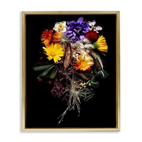 Stupell Industries Glam Butterfly Adorned Arrangement Gold Floating Frame Canvas Art, 17 x 21, by Carl Kravats