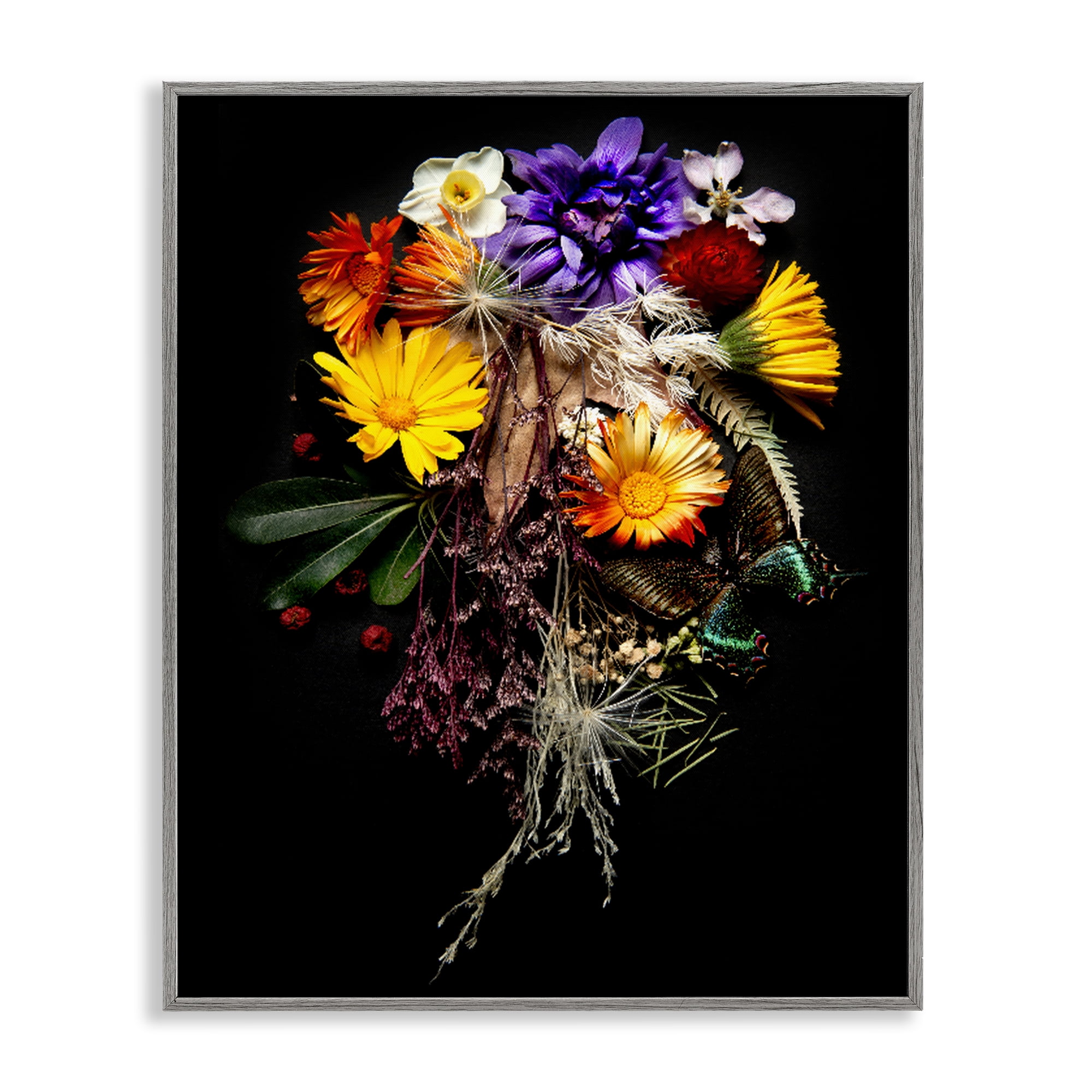 Stupell Industries Butterfly Adorned Arrangement Gray Framed Giclee Art, design by Carl Kravats