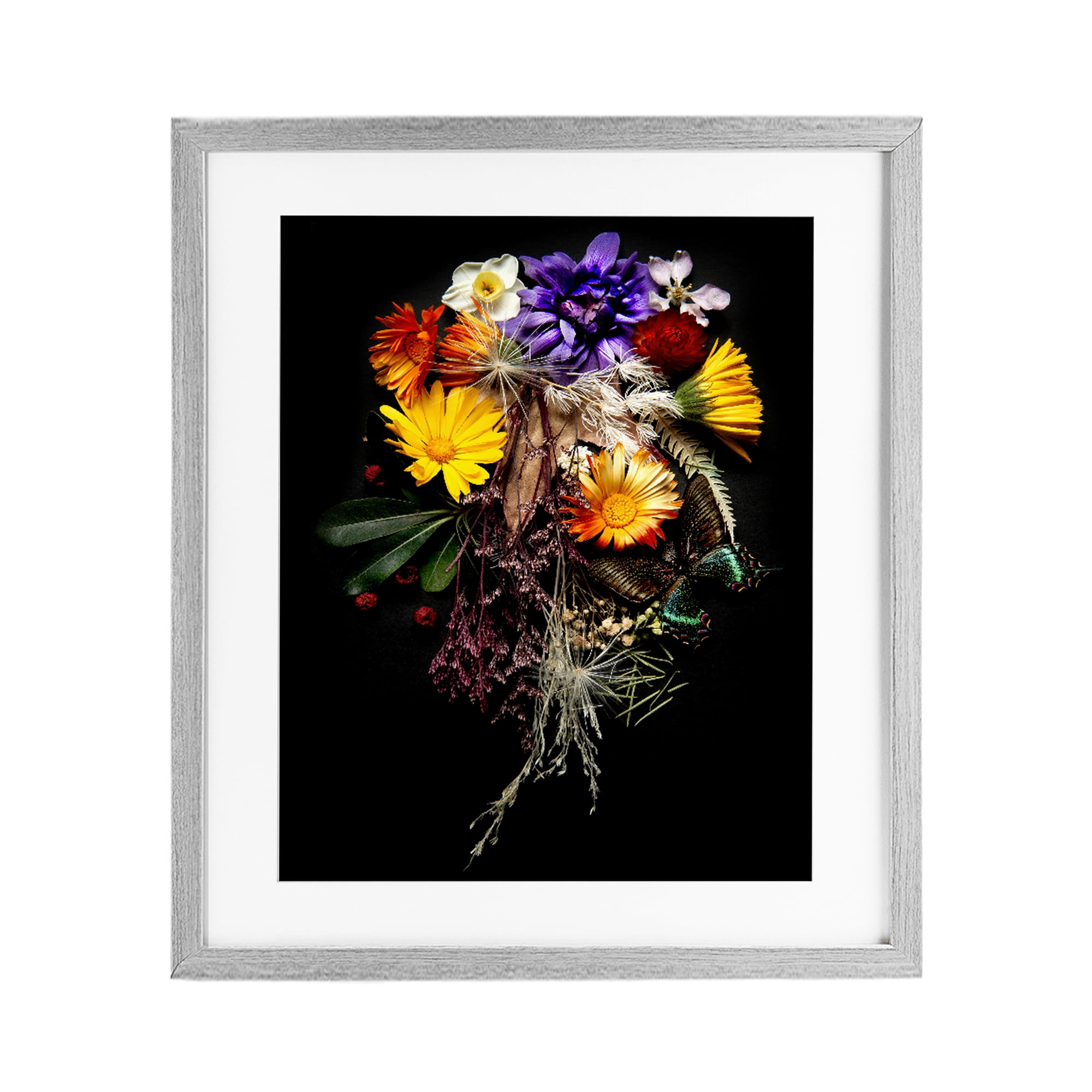 Stupell Industries Butterfly Adorned Arrangement Gray Framed Print Under Glass, design by Carl Kravats