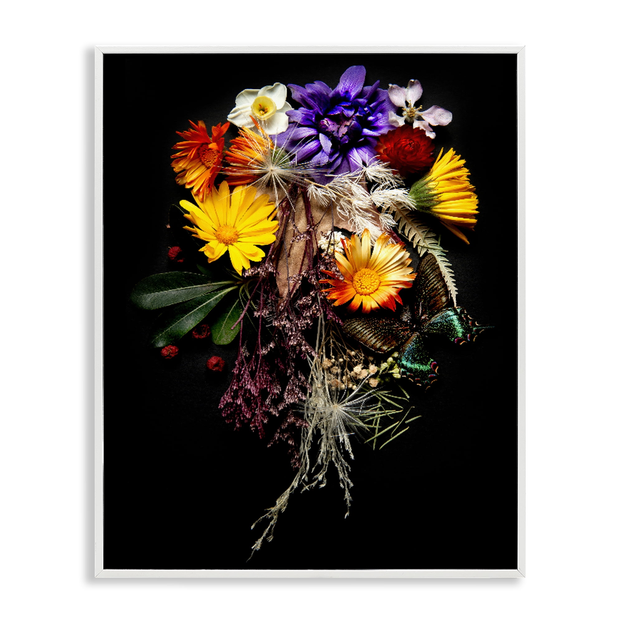 Stupell Industries Butterfly Adorned Arrangement White Framed Giclee Art, design by Carl Kravats