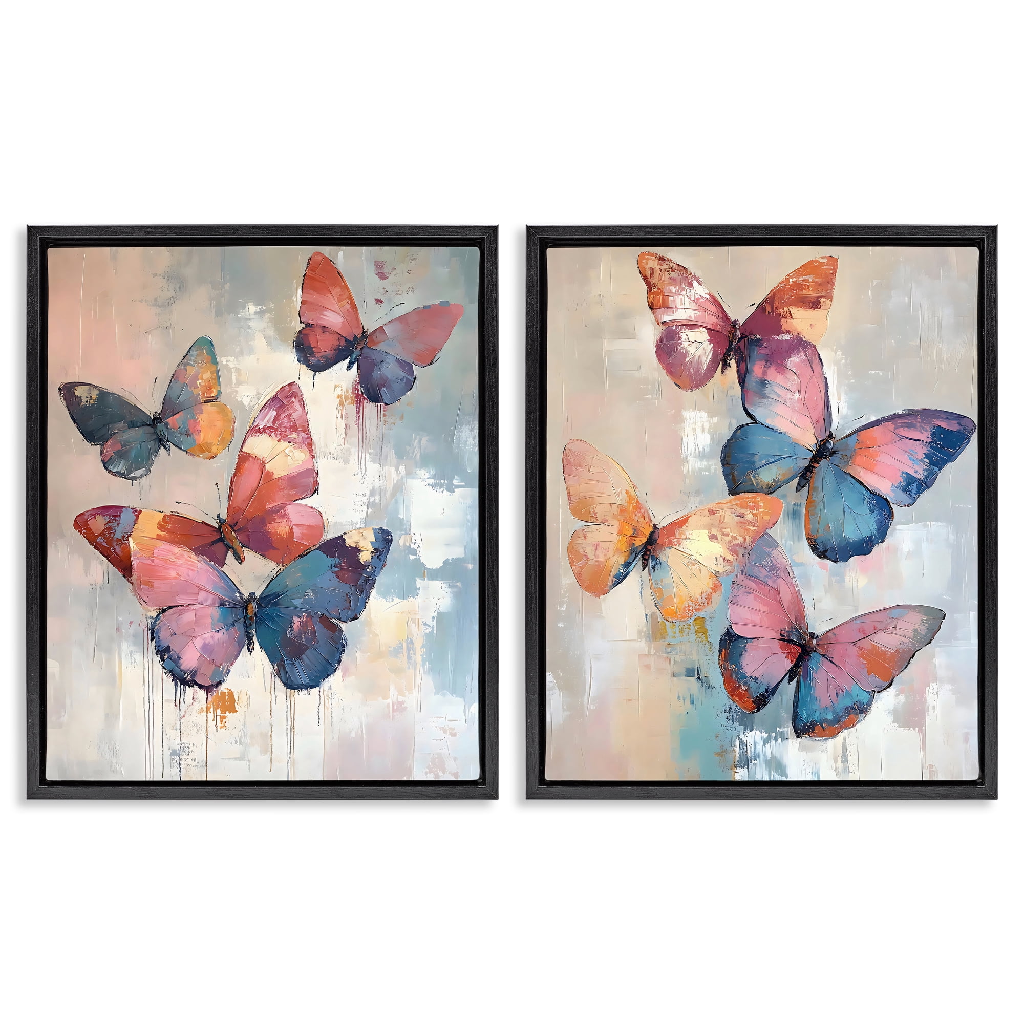Stupell Industries Butterfly Beauties in Flight 2 Piece Black Framed Floater Canvas Set, design by Creative Studio
